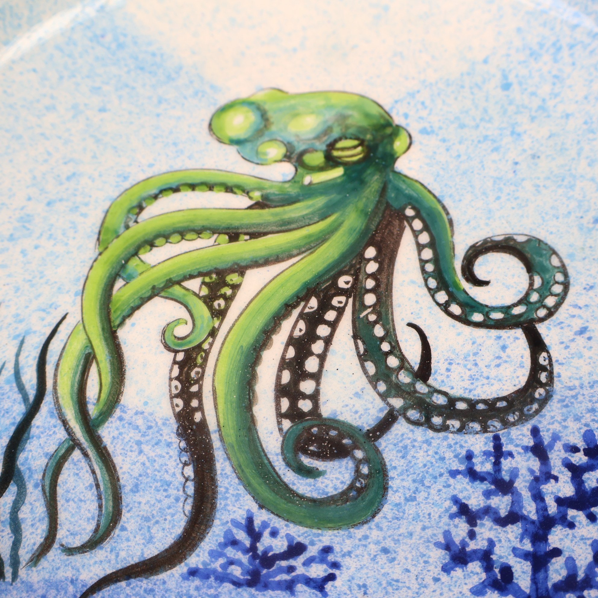 Artisan Hand-Painted Pottery Octopus Bowls | Ocean Pattern Ceramic Bowls for Meals, Snacks, Salads & Fruit