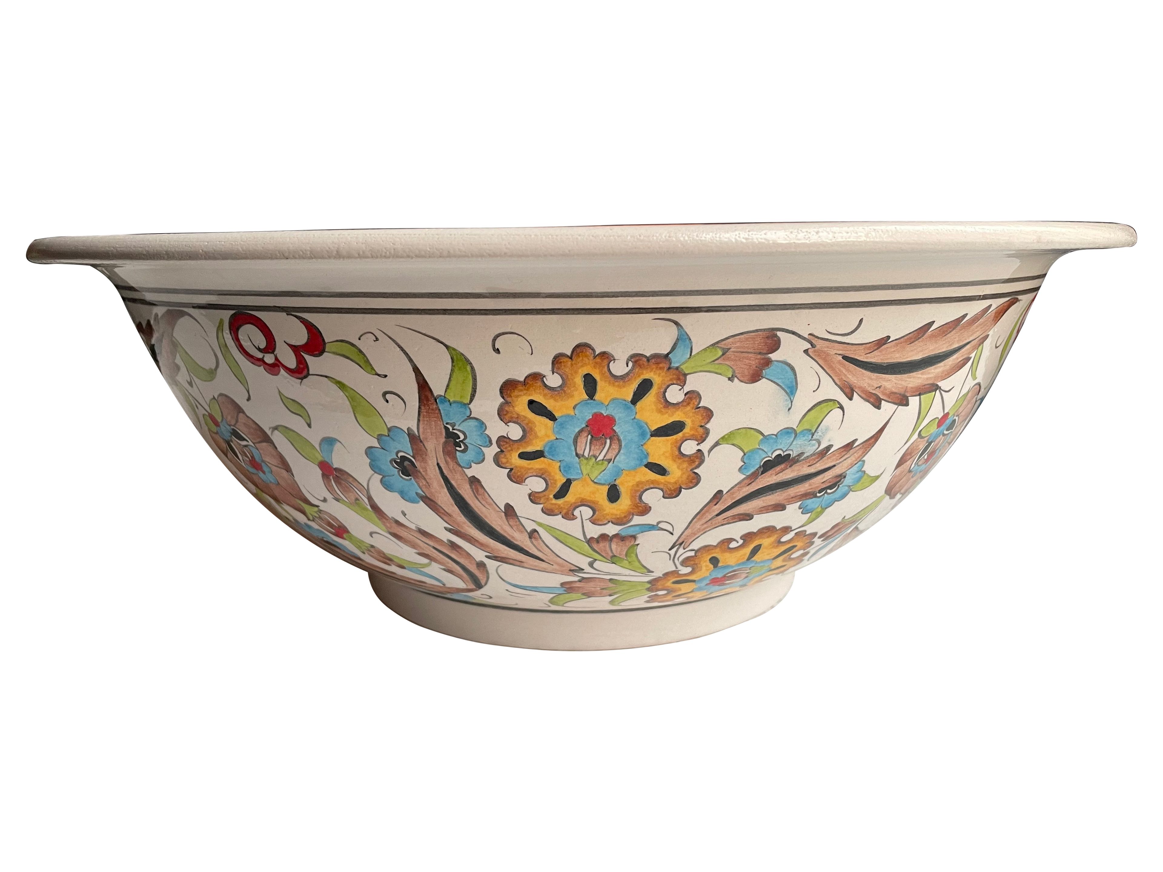 Hand Painted Bathroom Ceramic Vessel Sink Countertop - Leaf and Flower