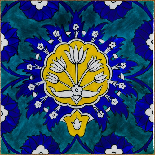 Hand Painted Turkish Ceramic Tile -  Handmade Decorative Floral Patterned Tile - 8 in [20Cm] - Zeem Ceramic