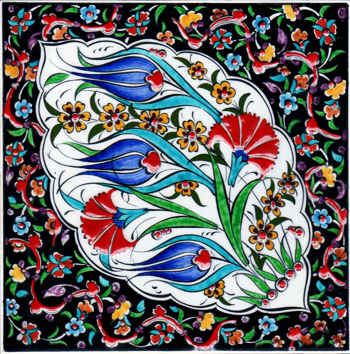 Hand Painted Turkish Ceramic Tile -  Handmade Decorative Floral Patterned Tile - 8 in [20Cm] - Zeem Ceramic