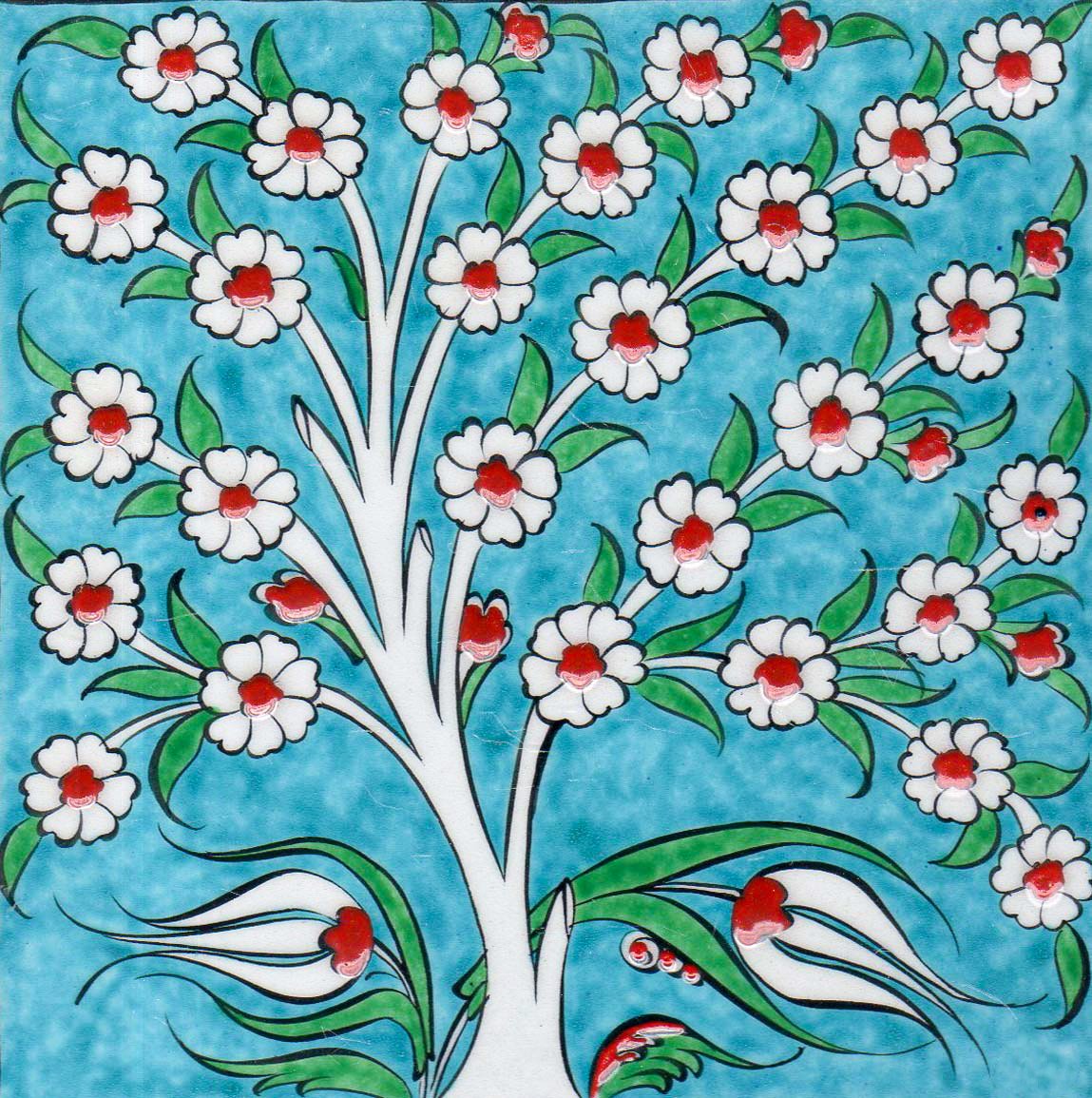 Hand Painted Turkish Ceramic Tile -  Handmade Decorative Floral Patterned Tile - 8 in [20Cm] - Zeem Ceramic