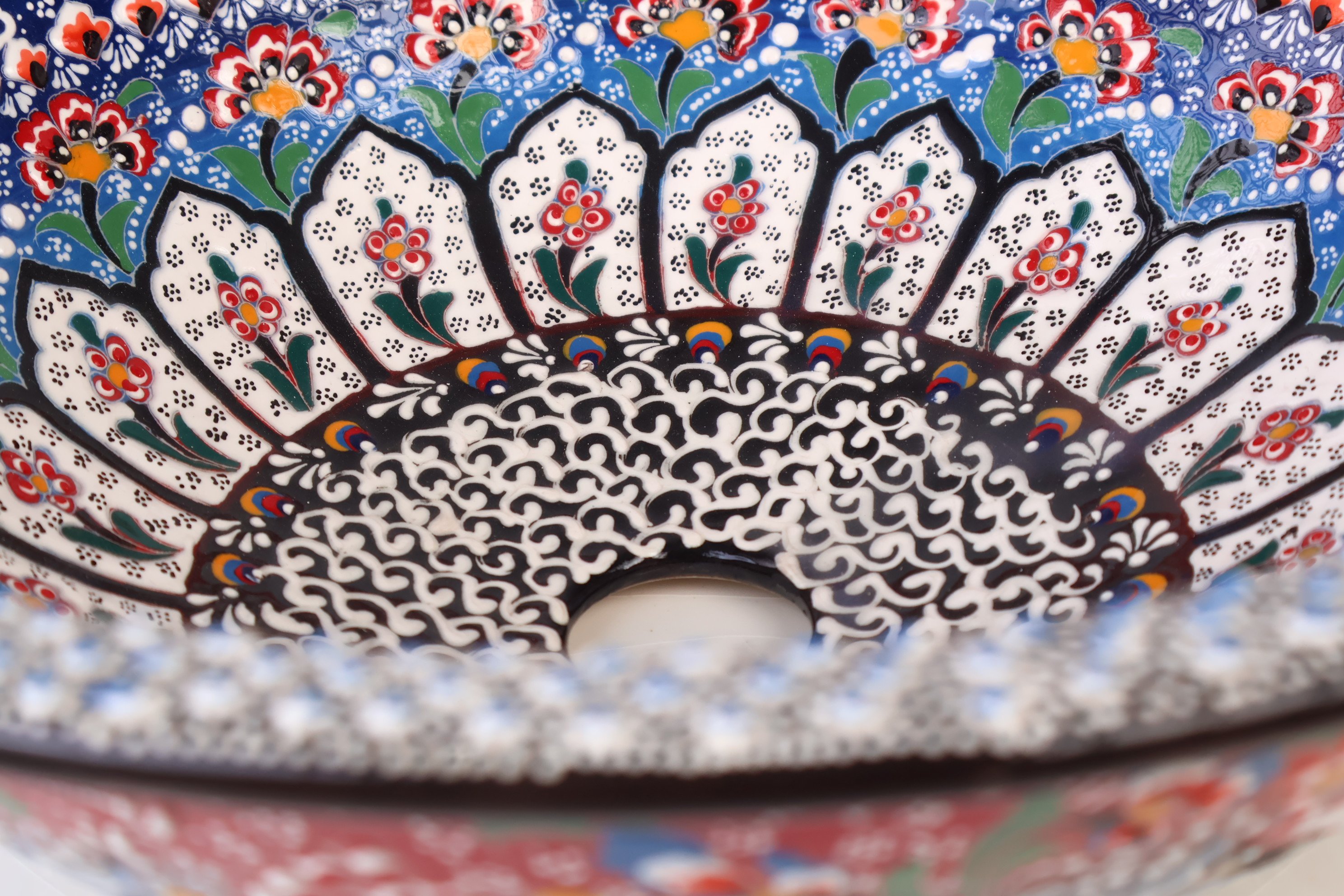 Hand-Painted Red Floral Ceramic Bathroom Vessel Sink – Artistic Washbasin for Kitchen or Bath