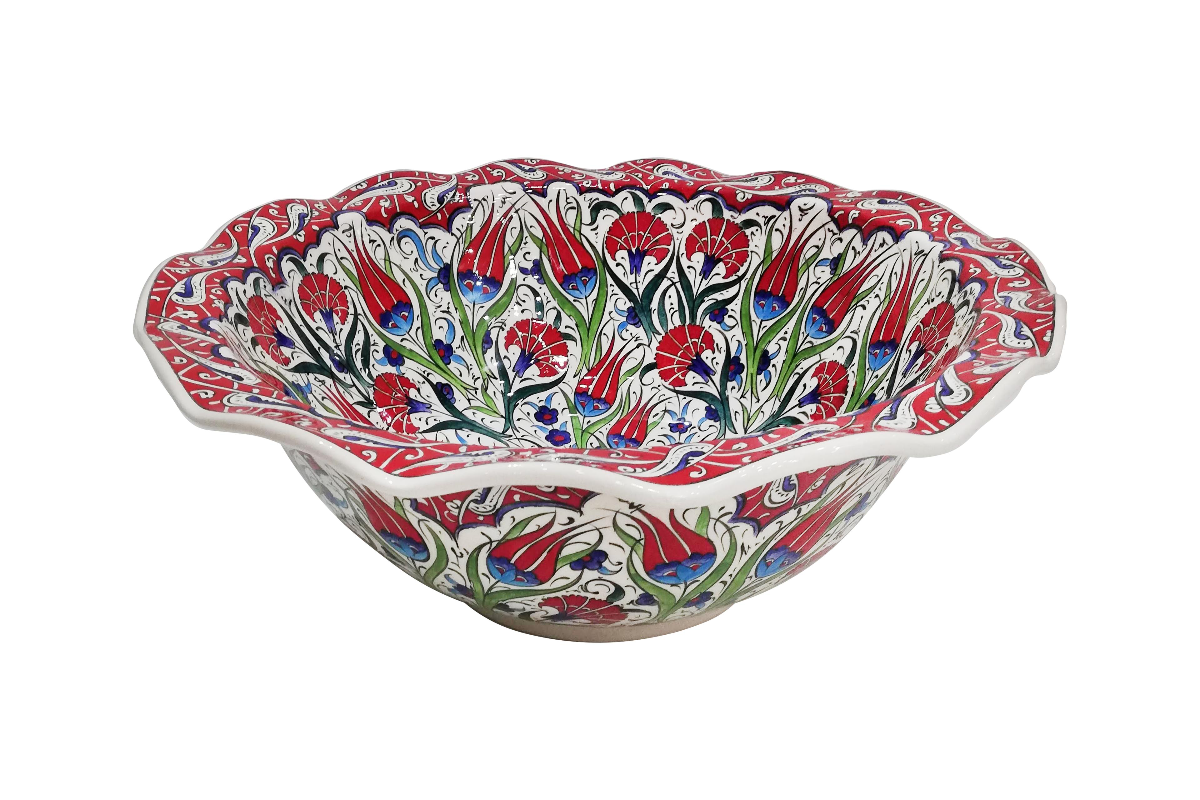 Hand Painted Bathroom Ceramic Vessel Sink Countertop - Red Tulips and Carnations