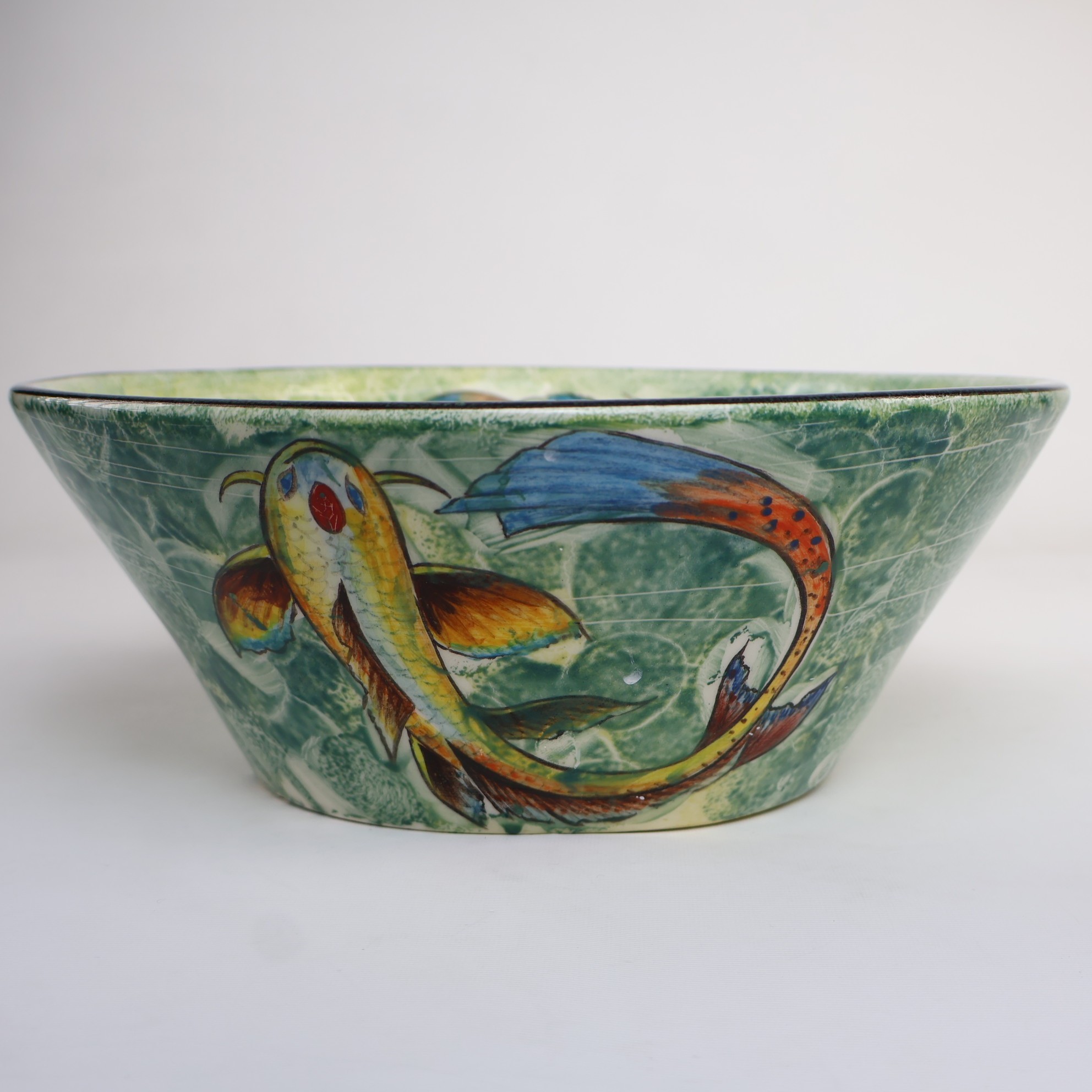 Handmade Japanese Koi Fish Ceramic Sink – Unique Luxury Bathroom Decor with Vibrant Green Artistic Design