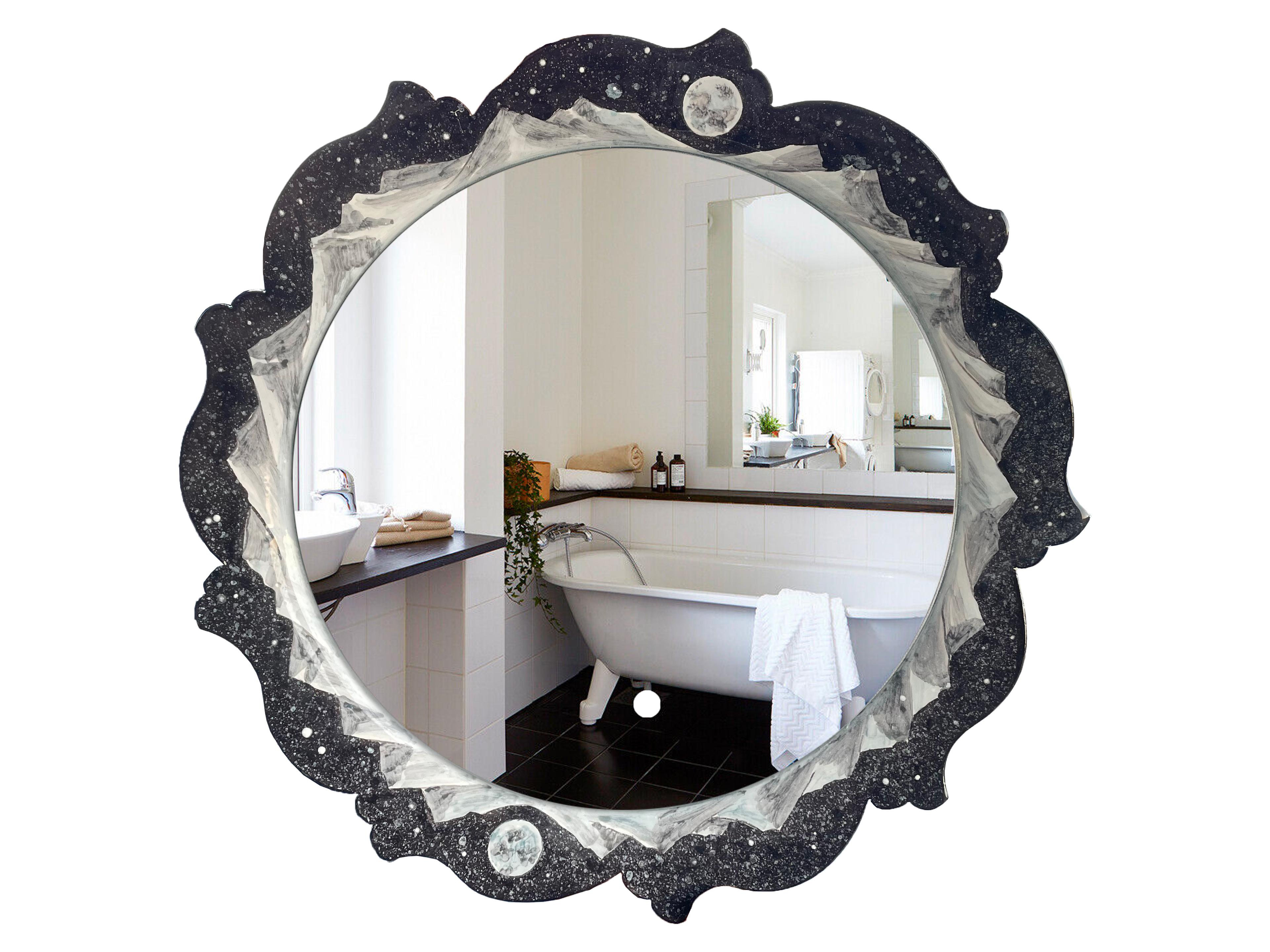 Hand-Painted Bathroom Ceramic Mirror | Night & Mountain