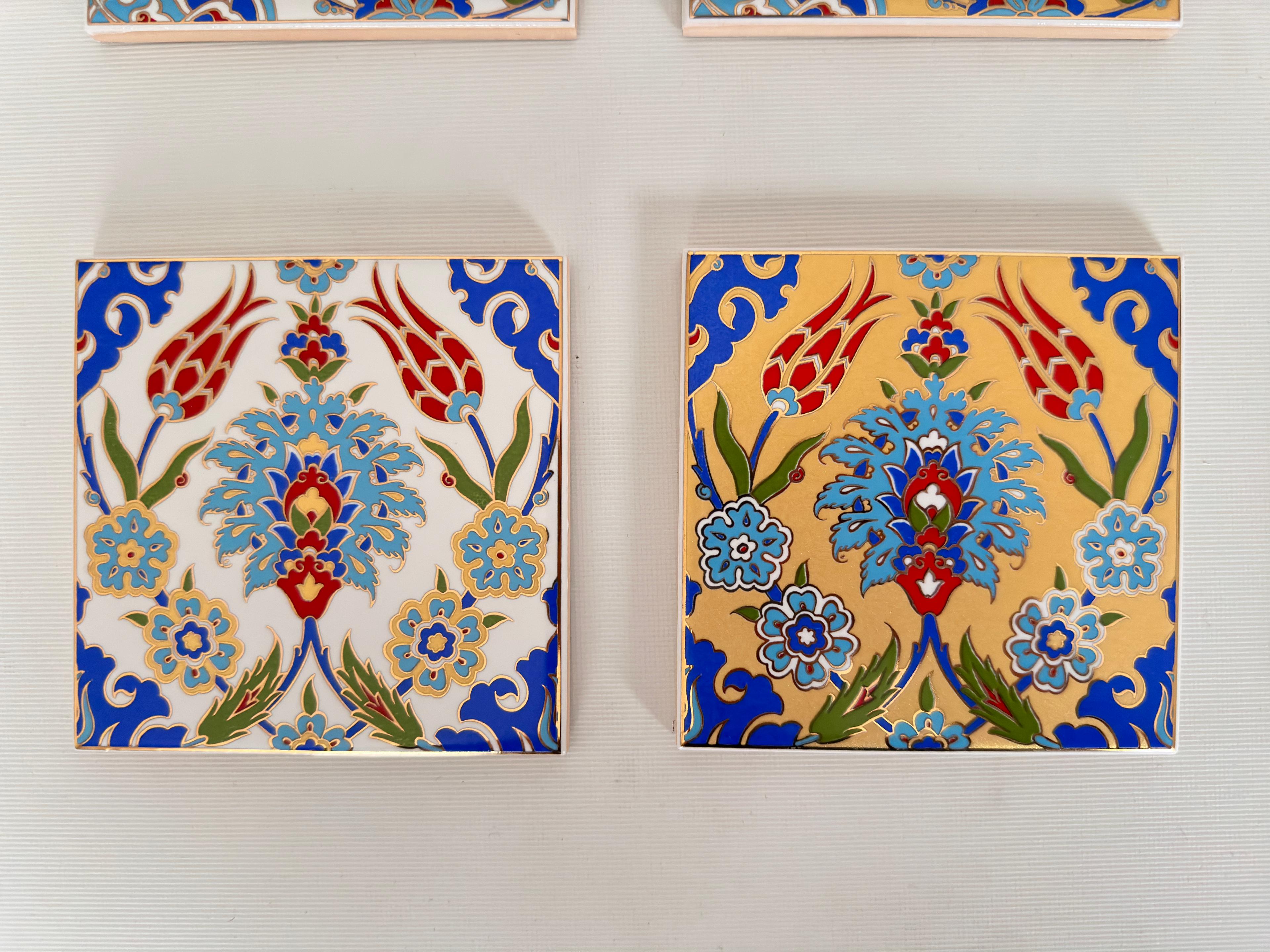 Hand-Printed Islamic Tile Designs - Handcrafted Backsplash 3.7" Tile with Traditional Pattern