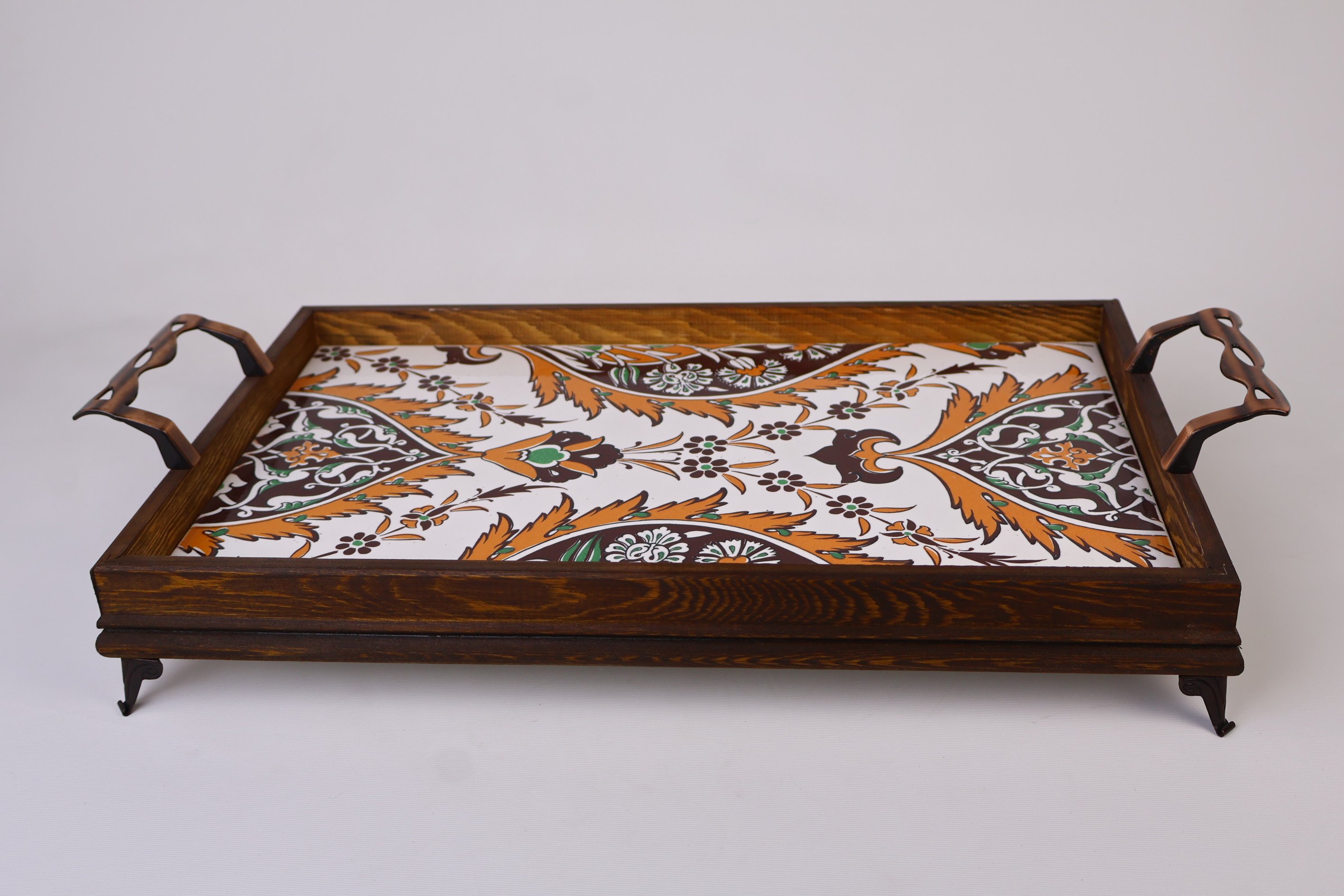 Wooden Serving Tray with Handles | Mexican & Turkish Tile Platter | Ideal for Charcuterie, Cheese, Fruits & Appetizers