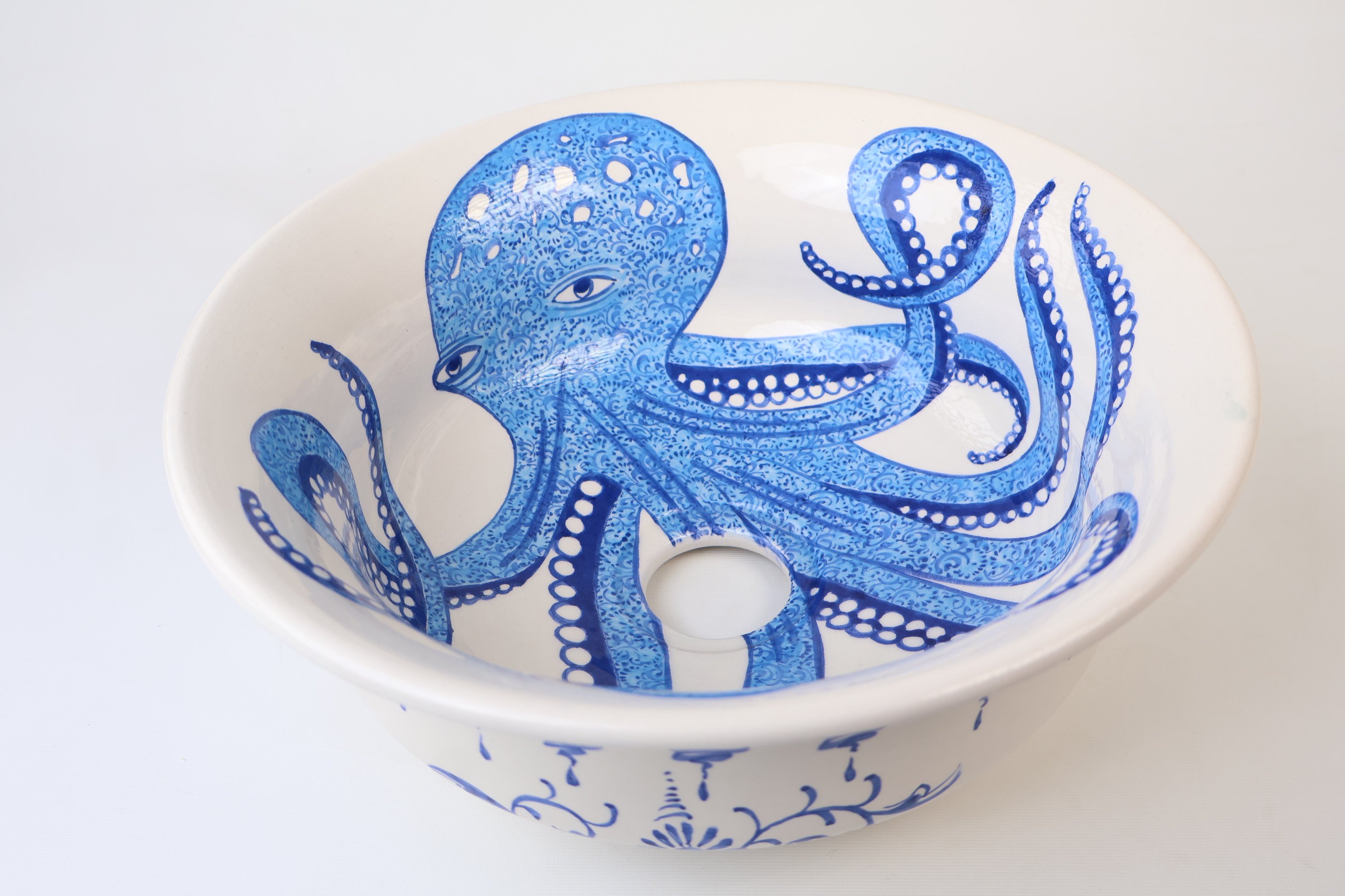 Mediterranean Blue Octopus Ceramic Sink - Handmade and Unique