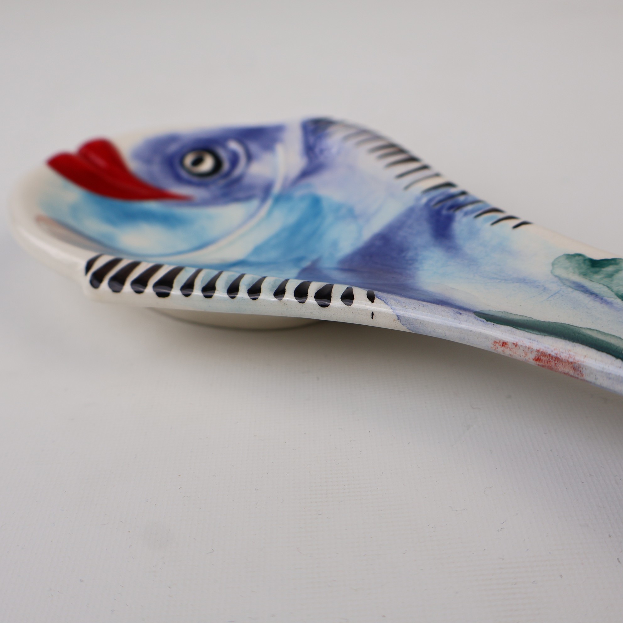 Handcrafted Fish Shaped Ceramic Spoon Rest - Marbling Effect Patterns (Variety of Colors) - D