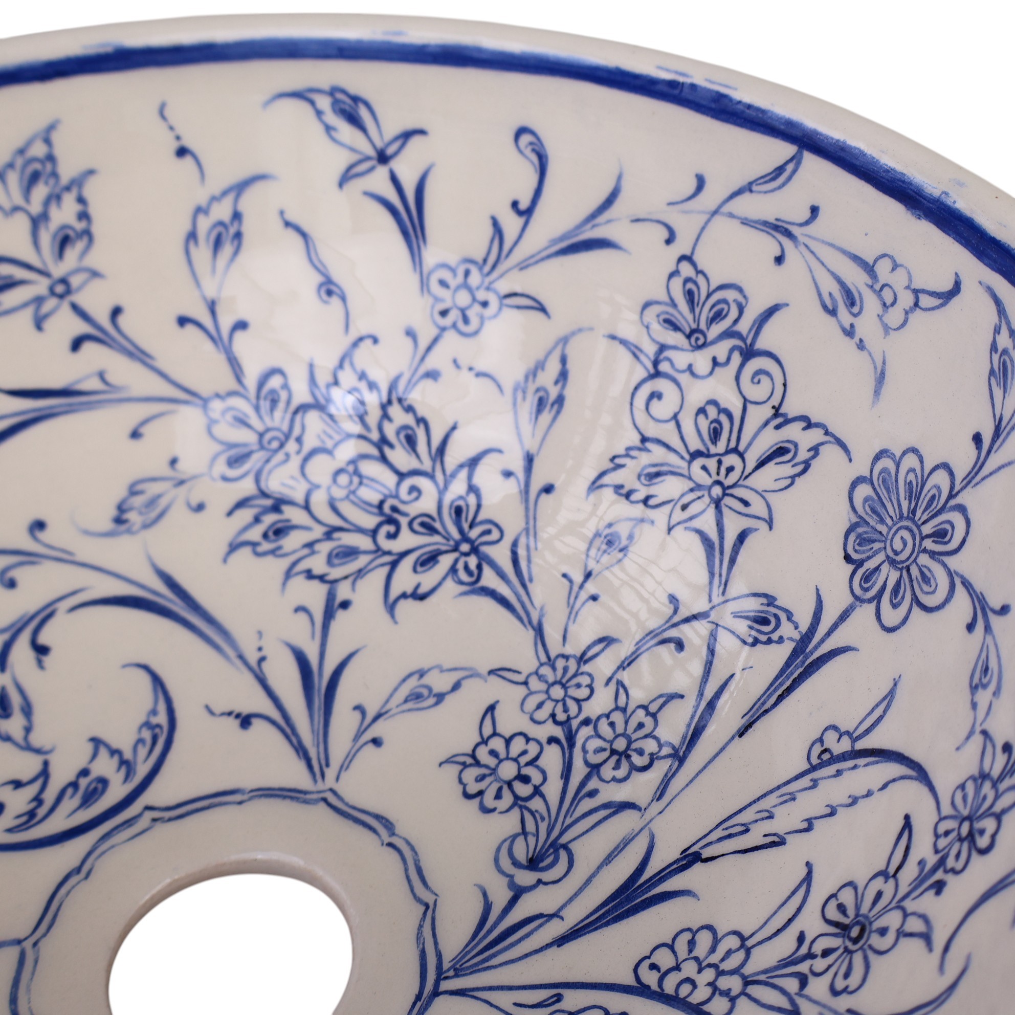 Iznik Tile Inspired Handmade Ceramic Sink – Blue Botanical Bathroom Basin – Zeem Ceramic