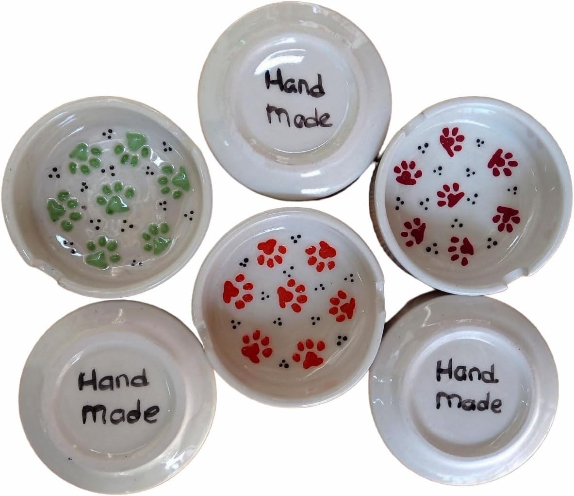 Hand-Painted Ceramic Ashtray - Paw Design and Assorted Colors - White