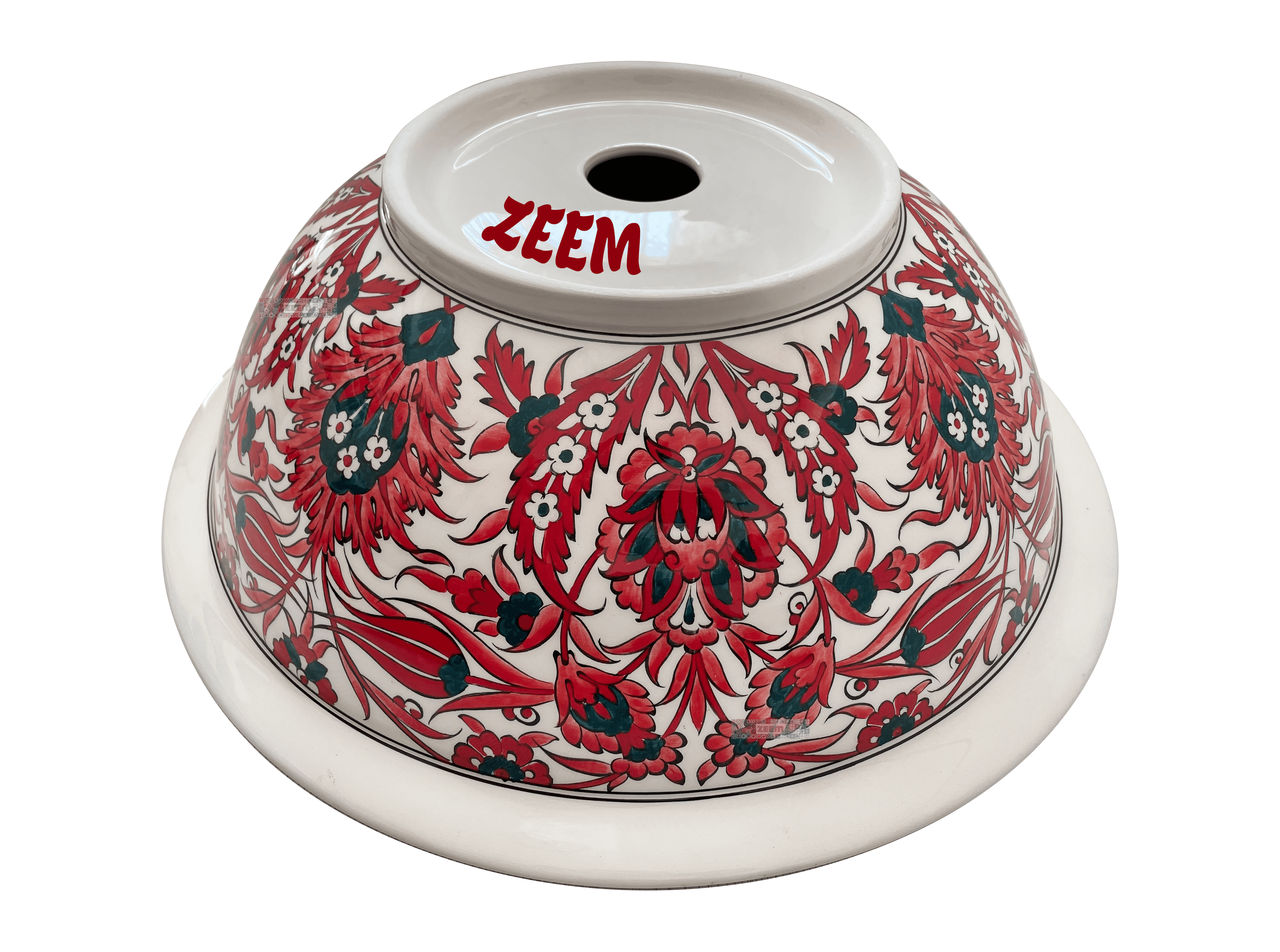 Hand Painted Bathroom Vanity Top Ceramic Vessel Sink - Red and Green Pomegranate Flower