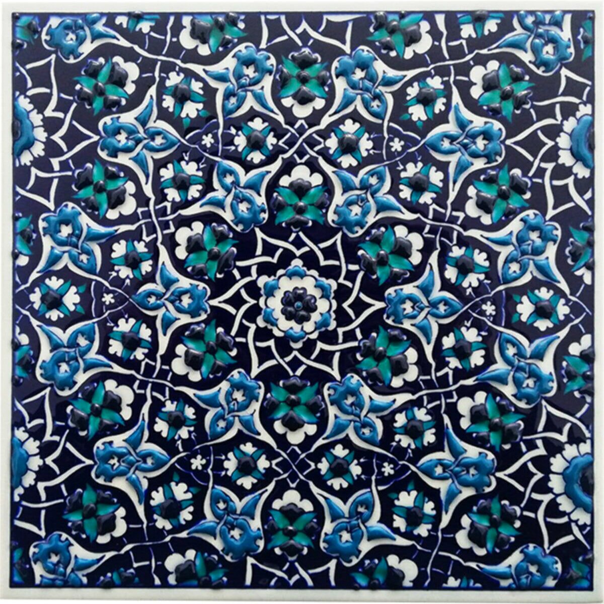 Hand Painted Turkish Ceramic Tile -  Handmade Decorative Floral Patterned Tile - 8 in [20Cm] - Zeem Ceramic