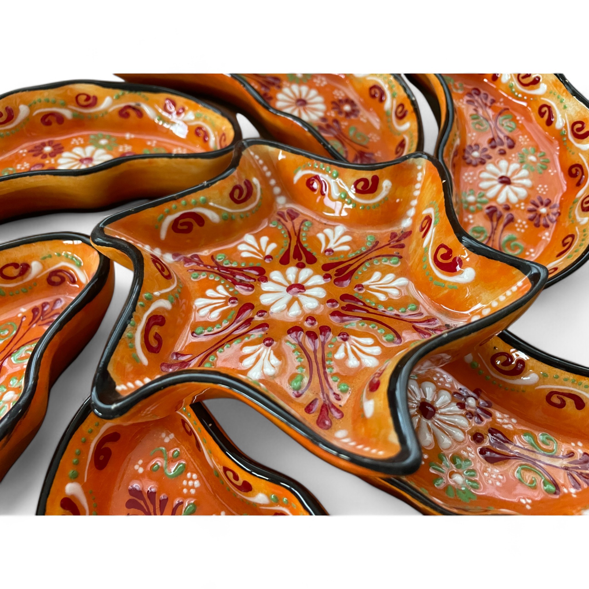 Handcrafted Snack, Nuts Serving Platter and Crudite Dish Set - Raised Relief Pattern - Orange