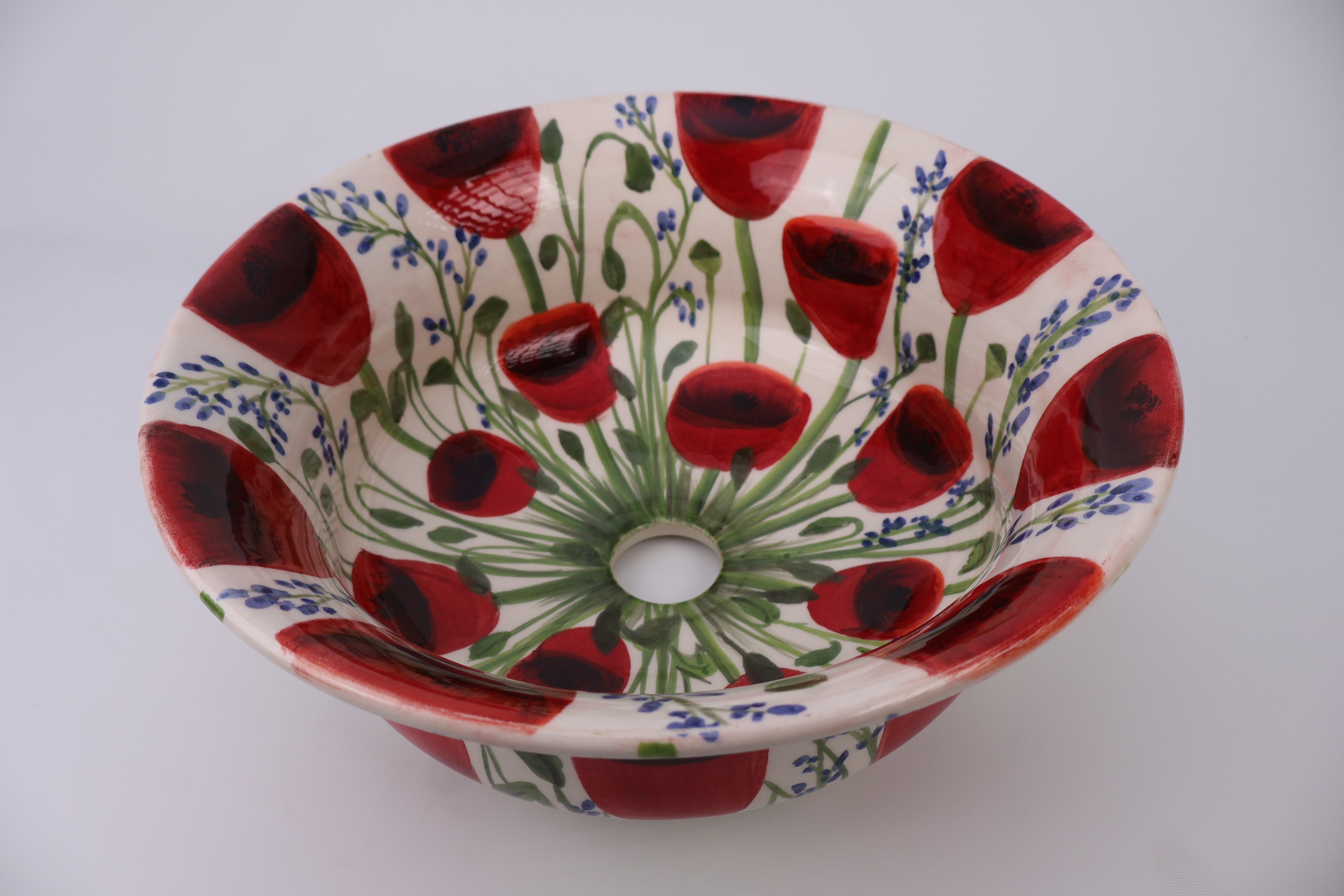 Handmade Ceramic Sink | Botanical Poppy Floral Design