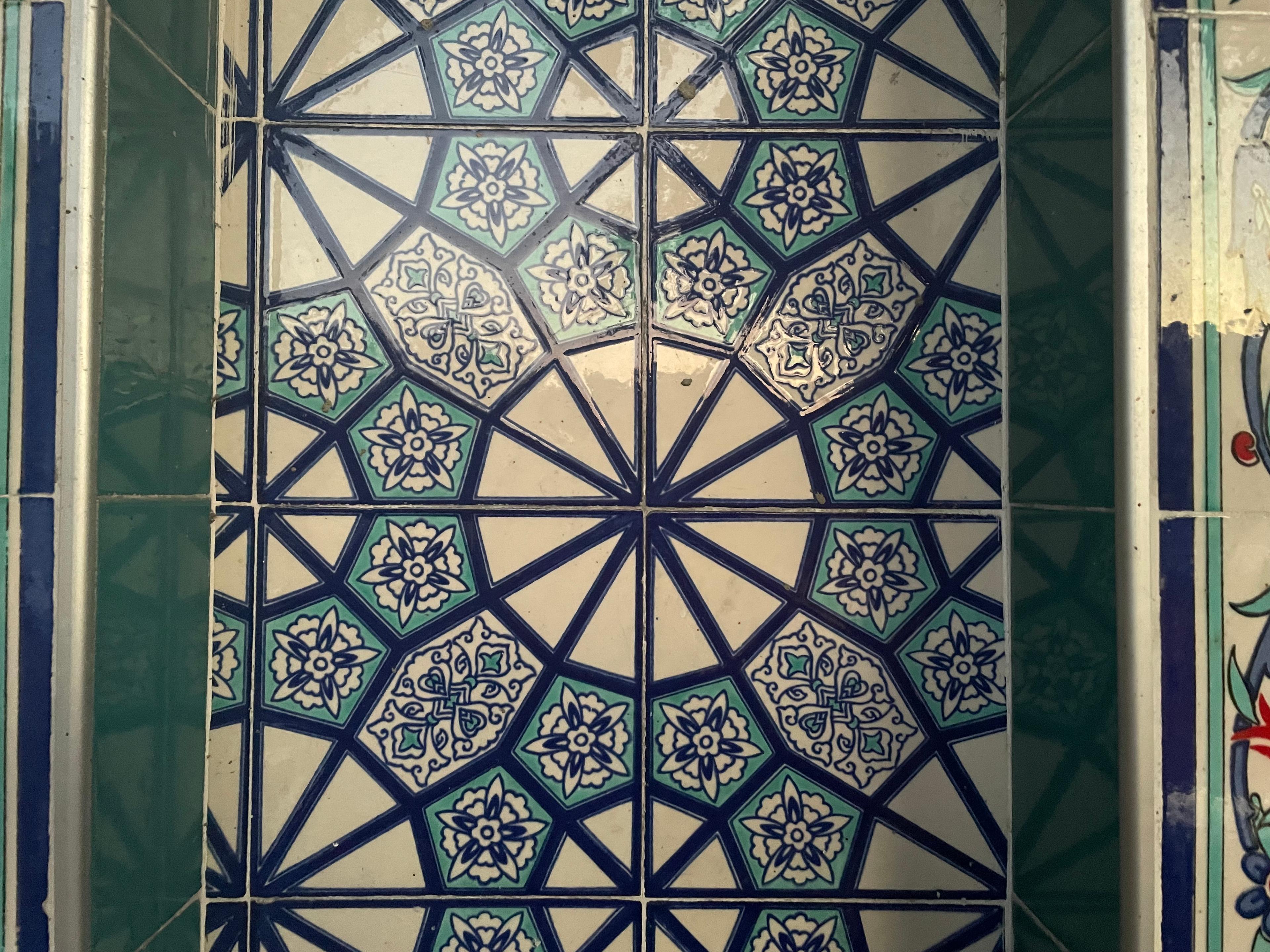 Unique Turkish Ceramic Tile - Handcrafted Floor Tile with Geometric & Floral Pattern - 8 in [20Cm]