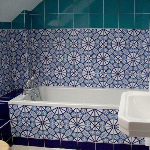 Unique Turkish Ceramic Tile - Handcrafted Floor Tile with Geometric & Floral Pattern - 8 in [20Cm]