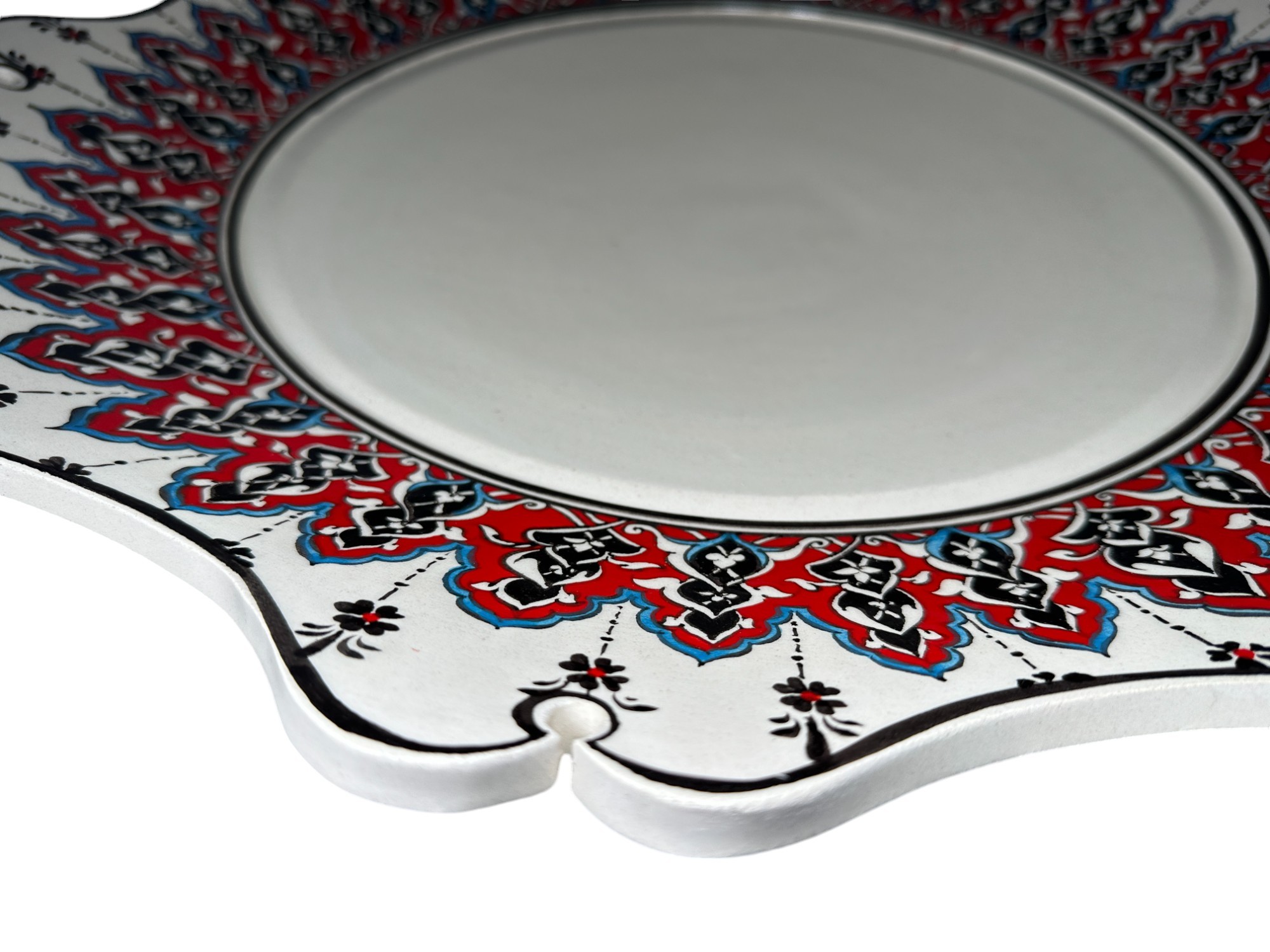 Hand-Painted Bathroom Ceramic Mirror | Red Flowers & Geometrical