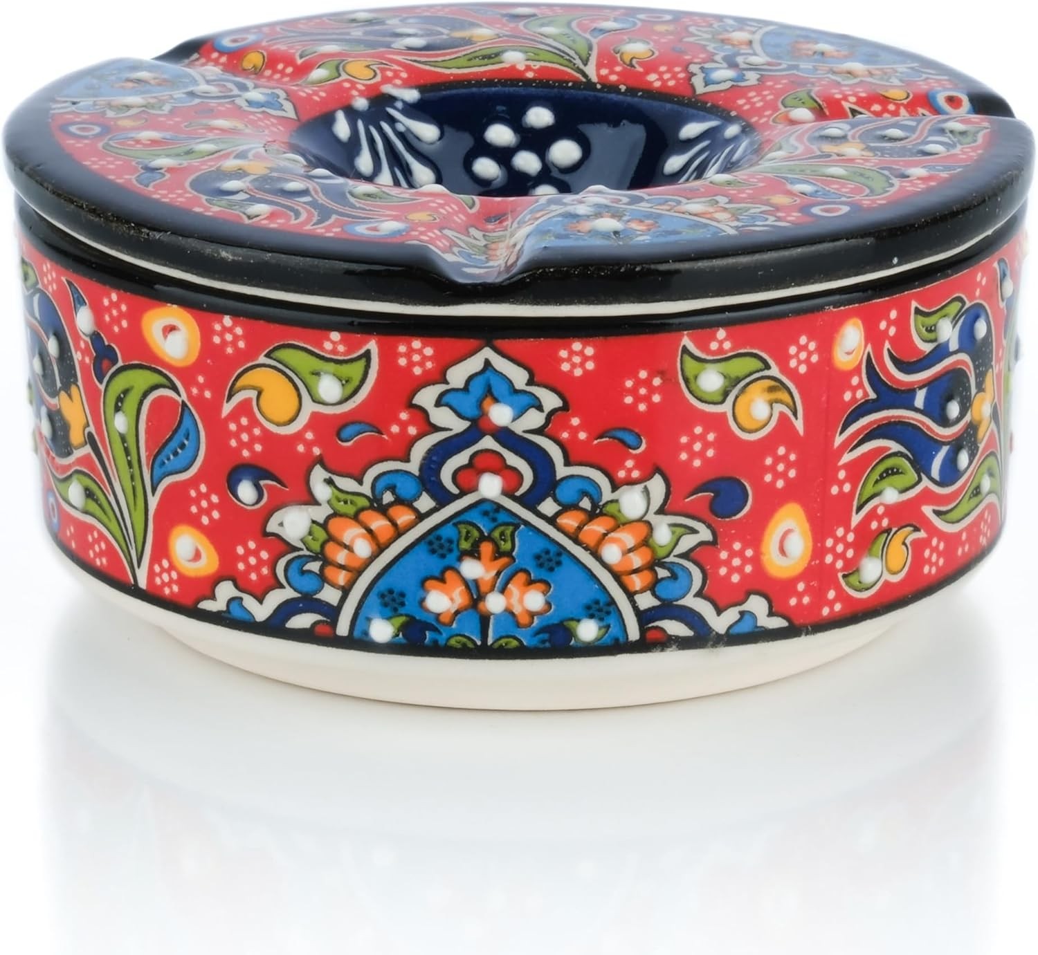 Printed Ceramic Ashtray - Assorted Colors and Floral Patterns - Red