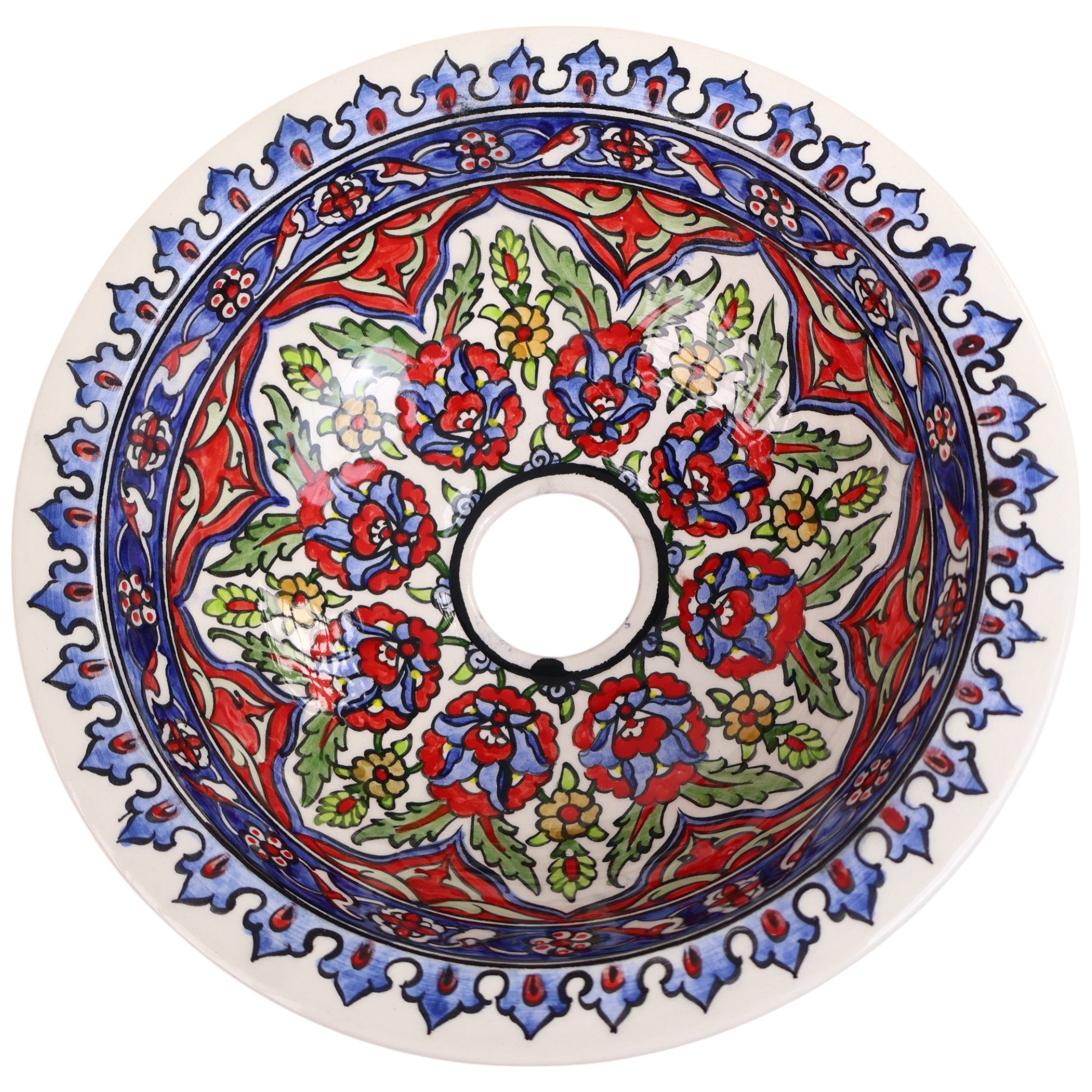 Hand-Painted Ceramic Sink - Turkish Ceramic Bowl Sink | Iznik-Inspired Vibrant Floral Ceramic Decor for Bathroom Remodeling