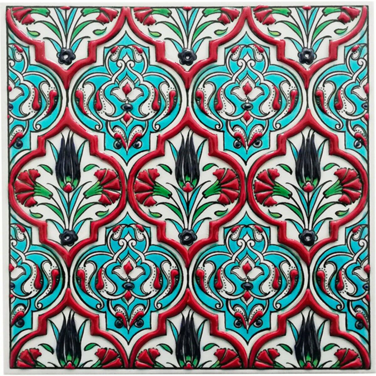 Hand Painted Turkish Ceramic Tile -  Handmade Decorative Floral Patterned Tile - 8 in [20Cm] - Zeem Ceramic