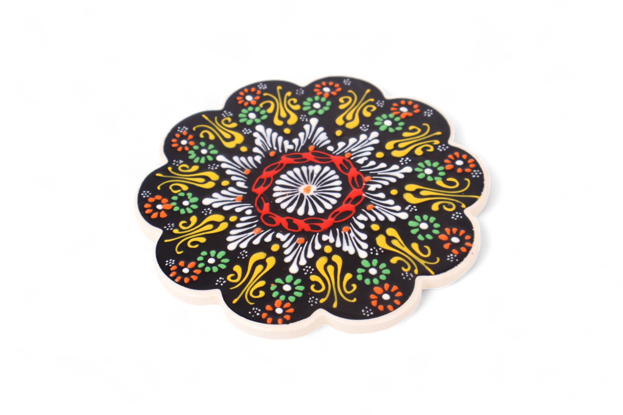 Handcrafted Ceramic Relief Trivet - Embossed Floral Patterns (Variety of Colors) - Black