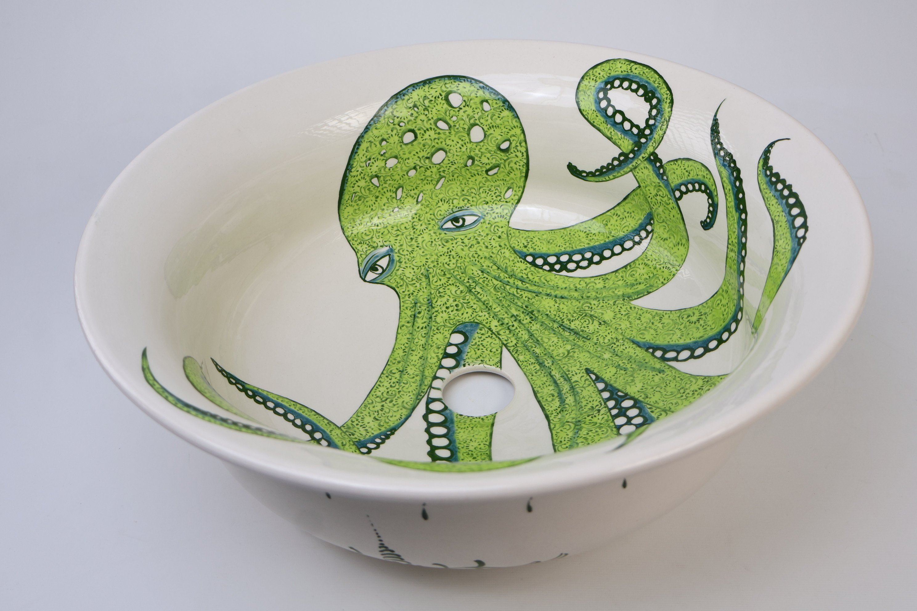 Mediterranean Green Octopus Ceramic Sink - Handmade and Unique