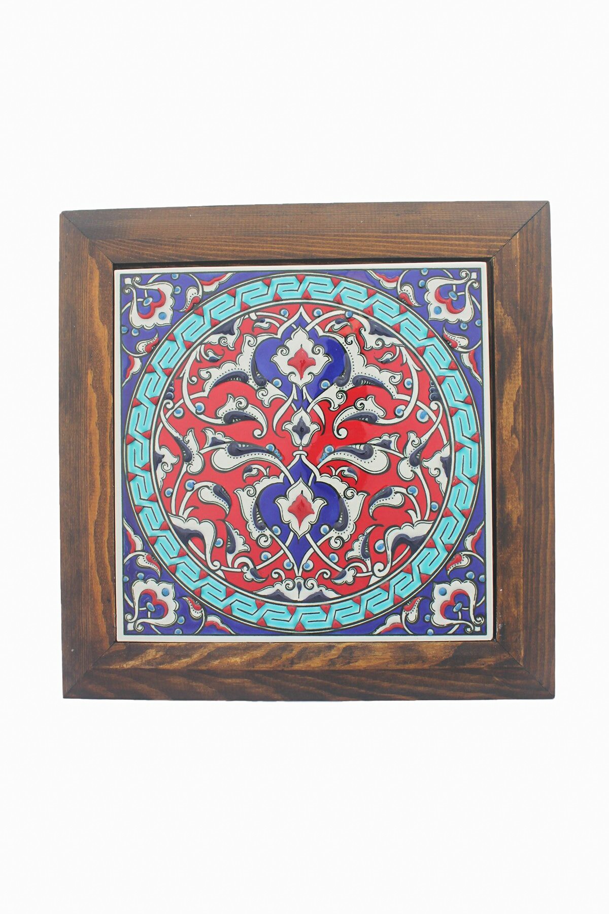 Hand Painted Turkish Ceramic Tile -  Handmade Decorative Geometrical Patterned Tile - 8 in [20Cm] - Zeem Ceramic