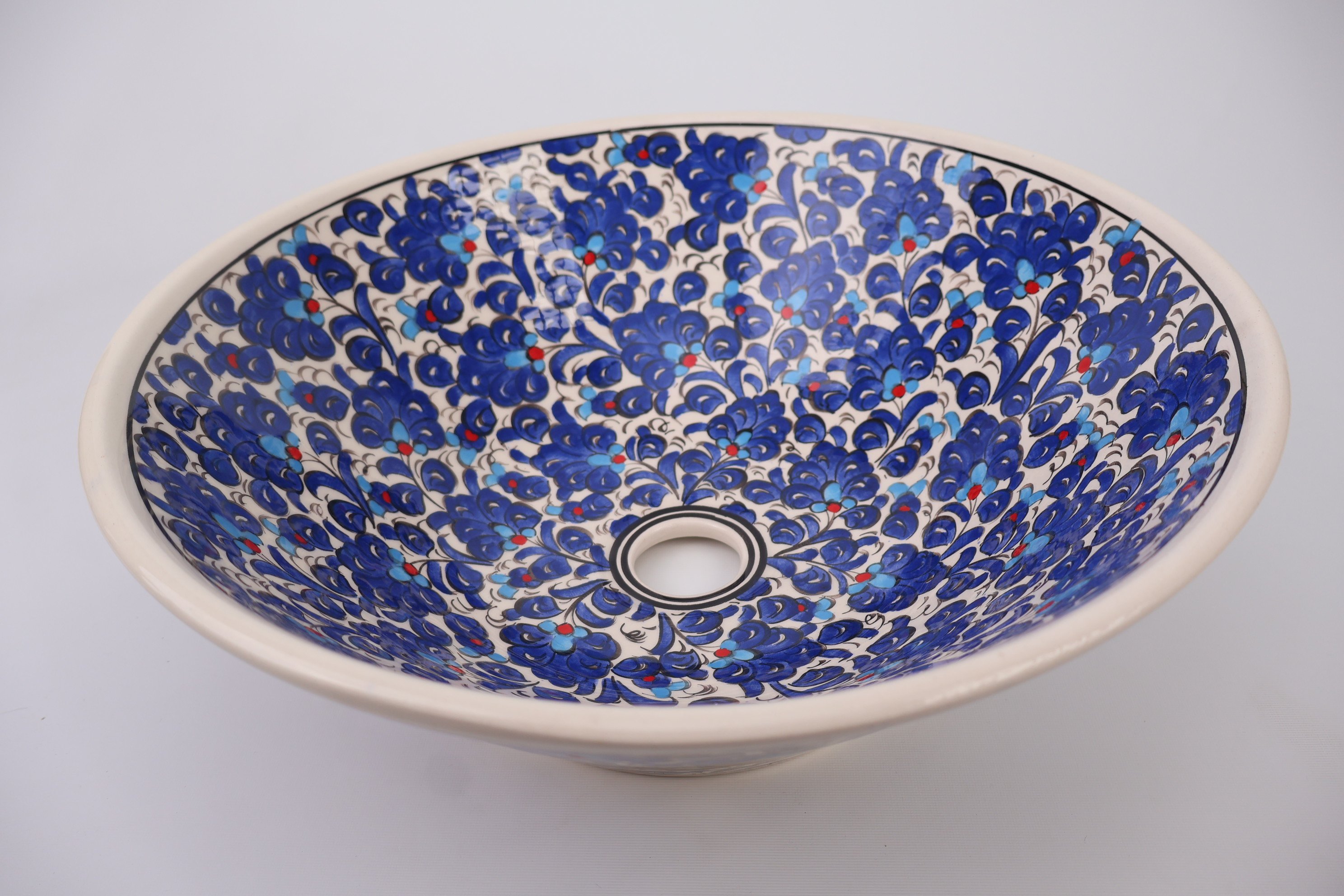 Handcrafted Bathroom Countertop Ceramic Basin - Lotus Flower - Variety of Colors - Navy Blue