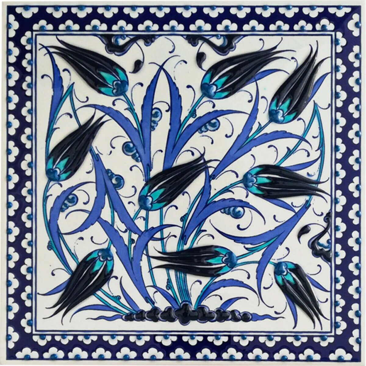 Hand Painted Turkish Ceramic Tile -  Handmade Decorative Floral Patterned Tile - 8 in [20Cm] - Zeem Ceramic