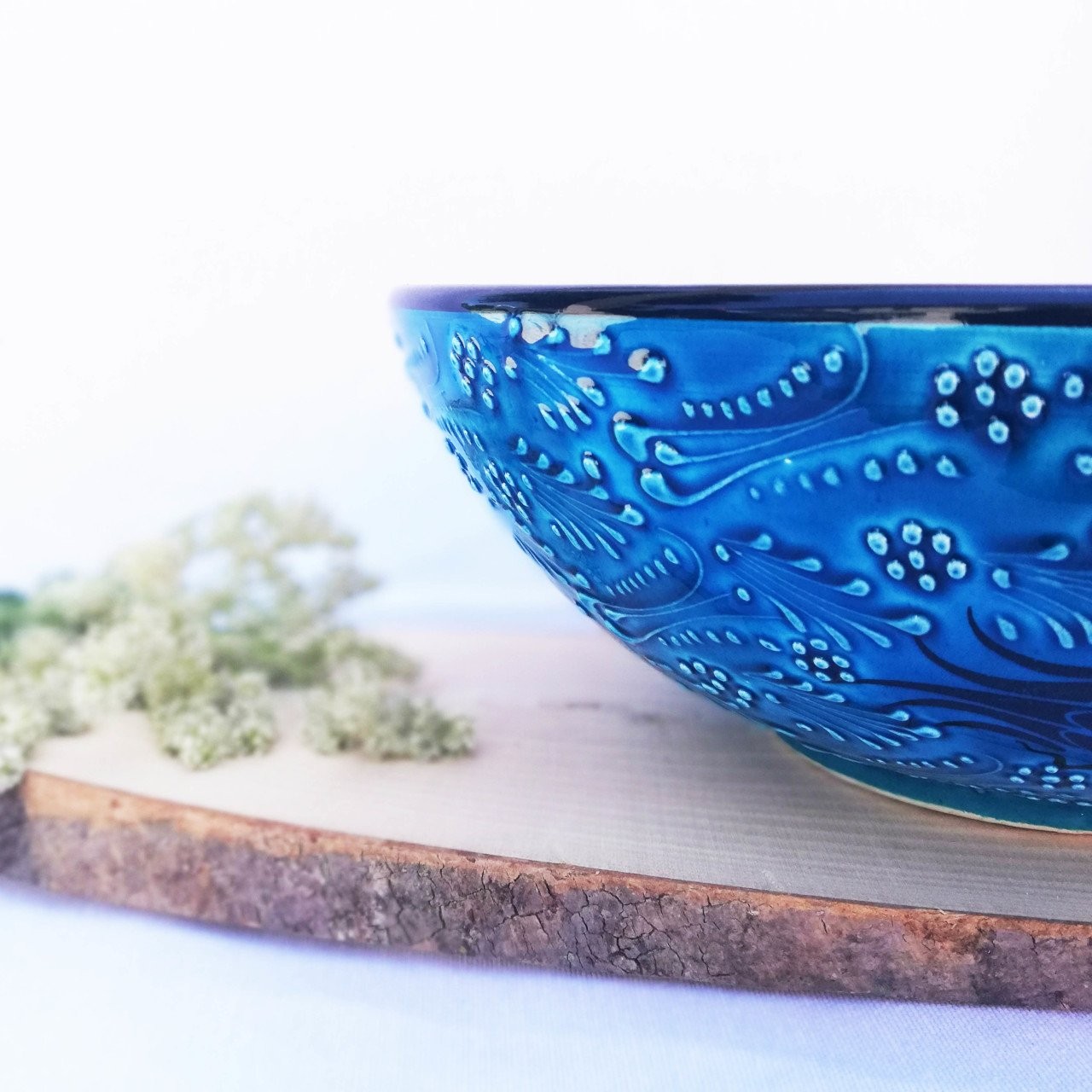 Artisan Hand Painted Ceramic Salad & Fruit Multicolor Bowls - Blue