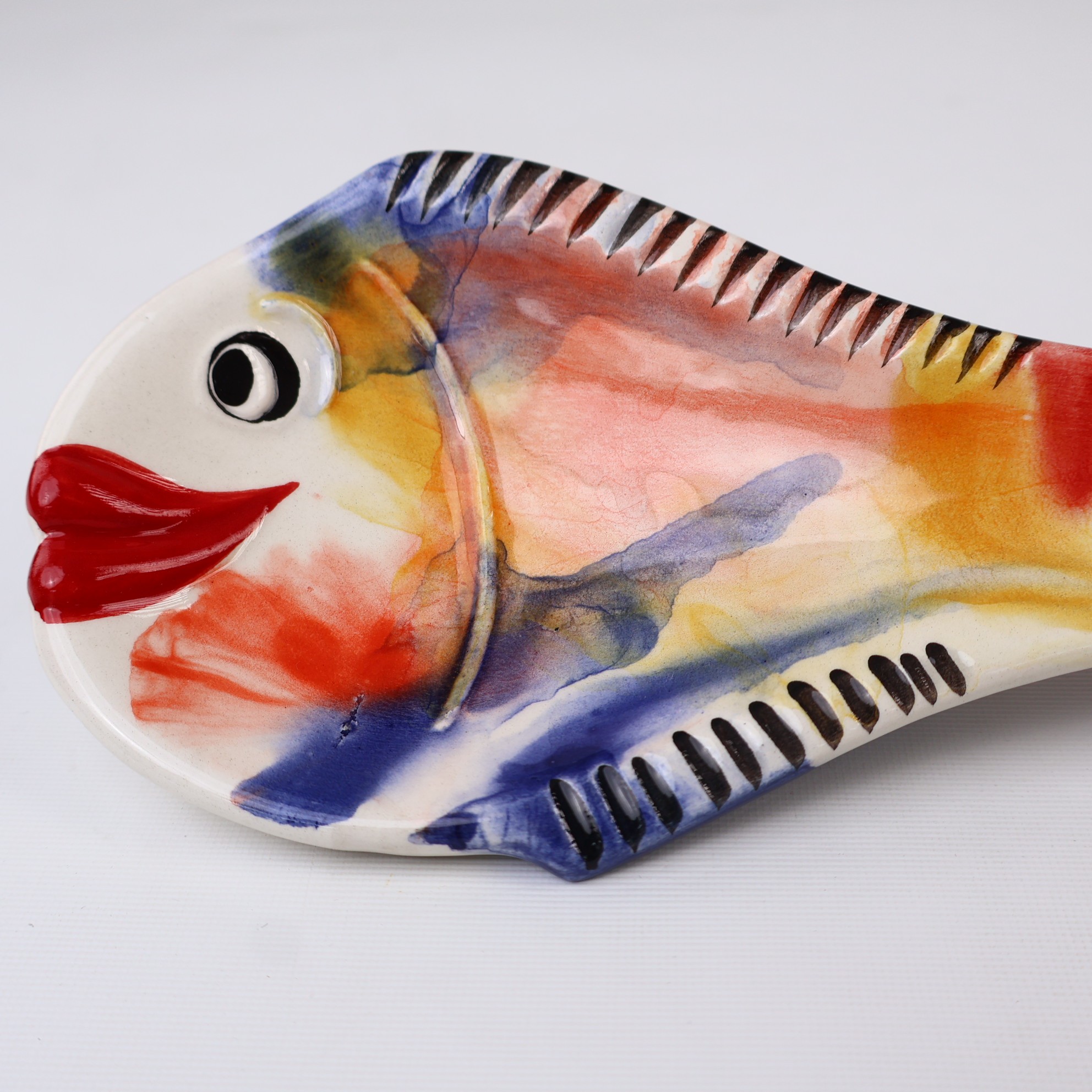 Handcrafted Fish Shaped Ceramic Spoon Rest - Marbling Effect Patterns (Variety of Colors) - C