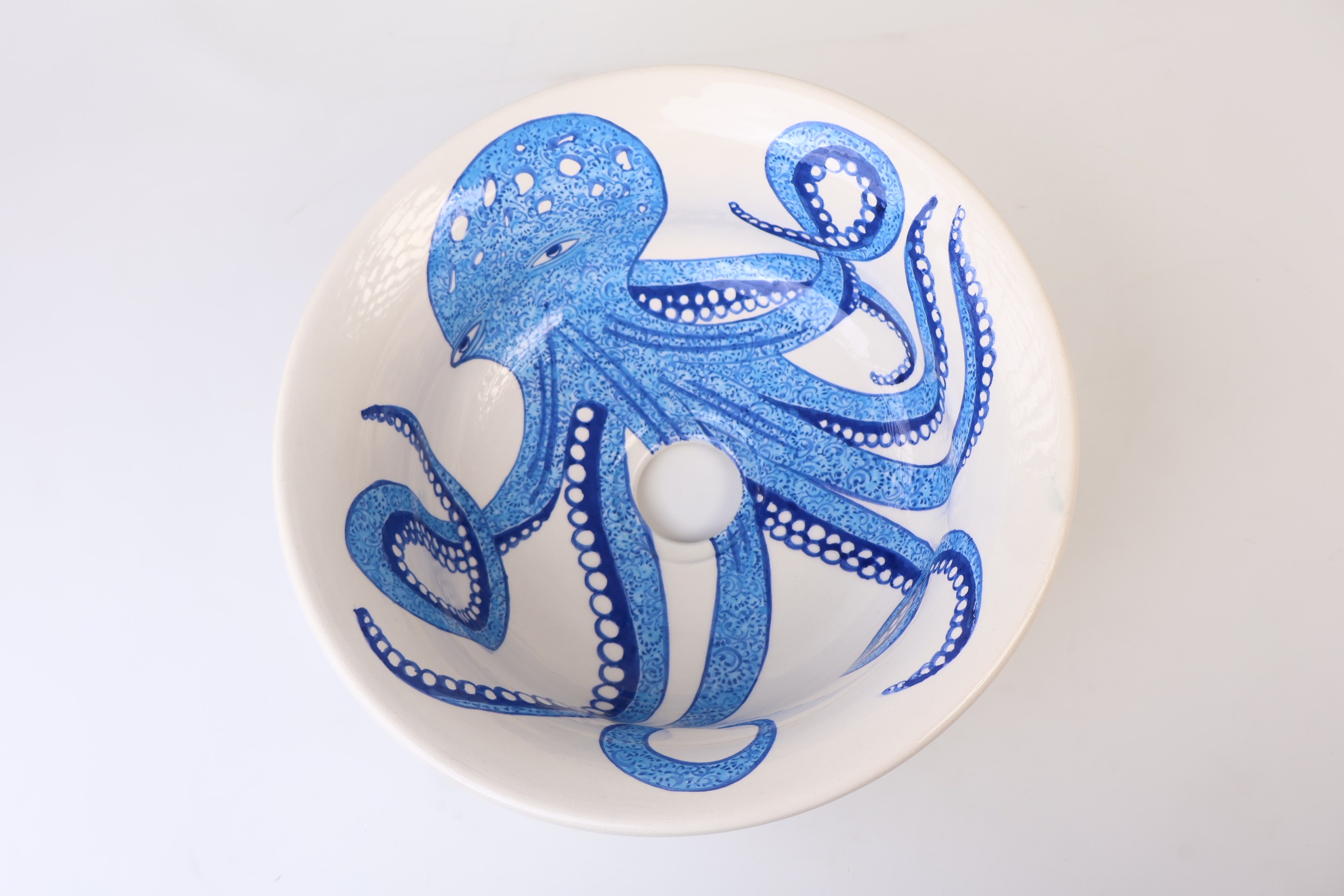 Mediterranean Blue Octopus Ceramic Sink - Handmade and Unique