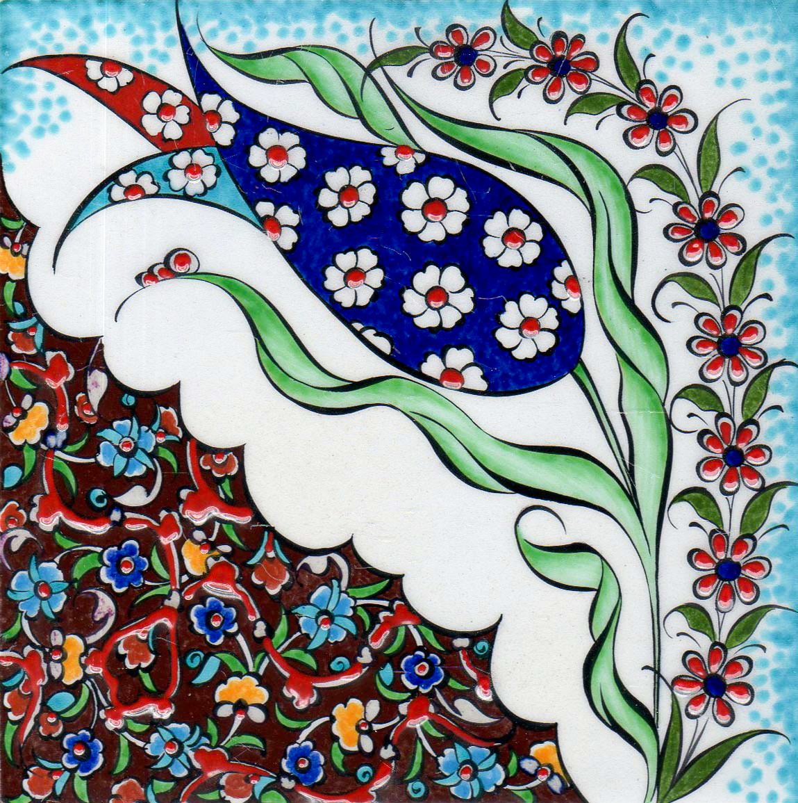 Hand Painted Turkish Ceramic Tile -  Handmade Decorative Floral Patterned Tile - 8 in [20Cm] - Zeem Ceramic