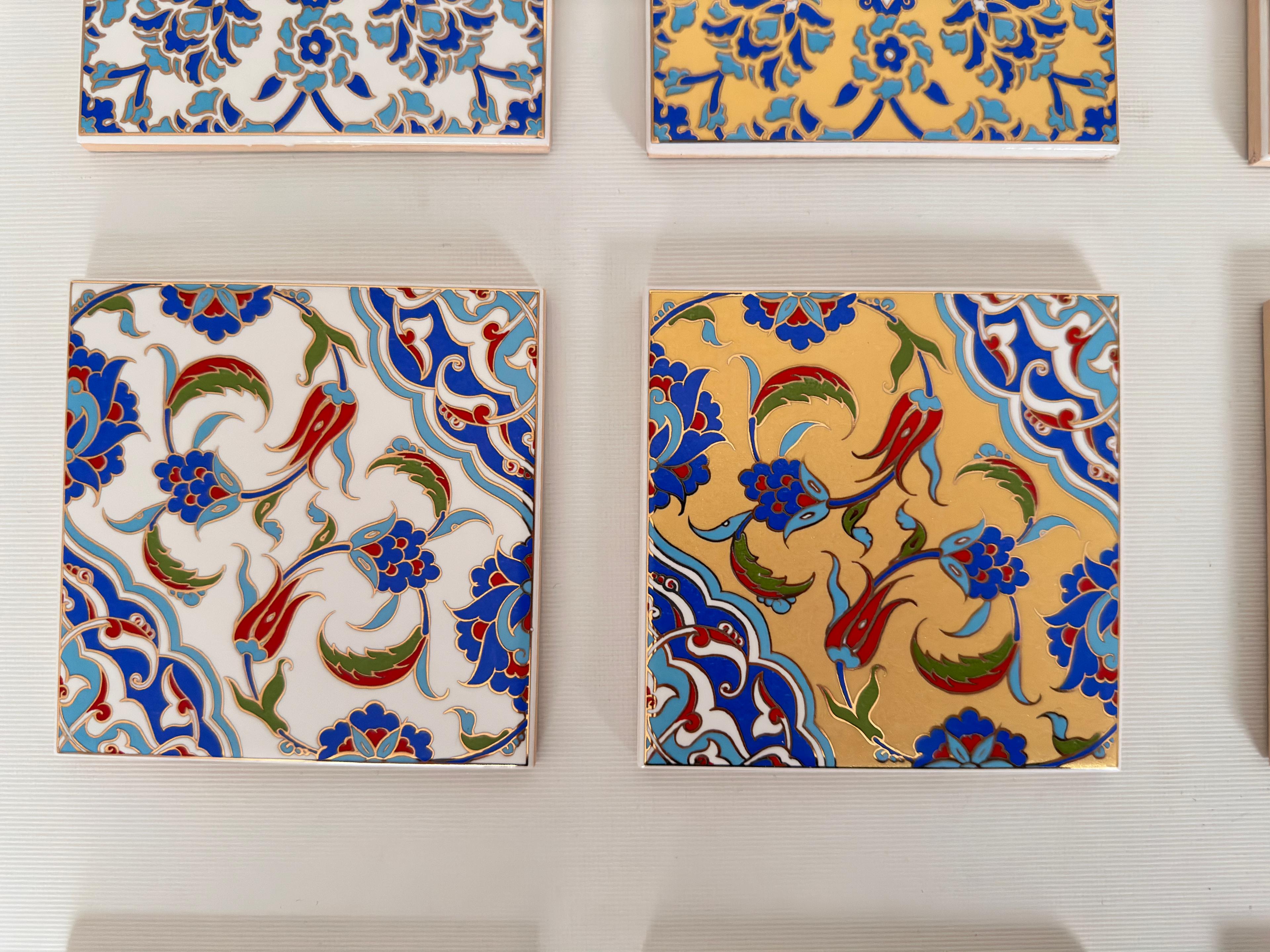 Hand-Printed Islamic Tile Designs - Handcrafted Backsplash 3.7" Tile with Traditional Pattern