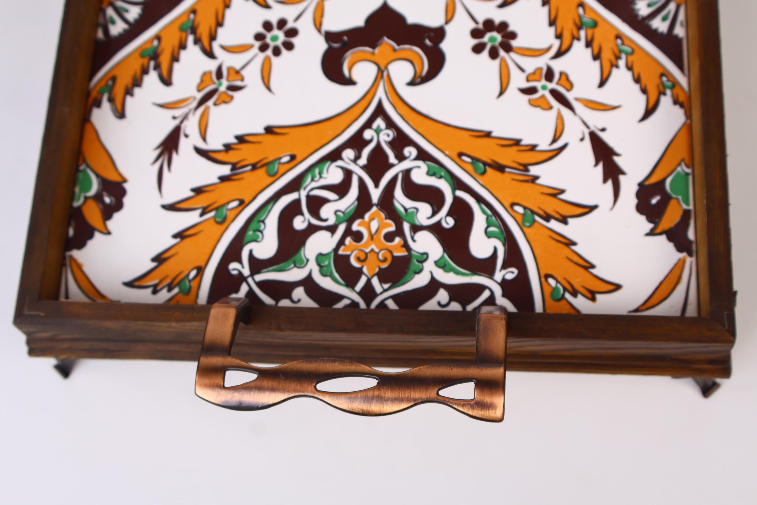 Wooden Serving Tray with Handles | Mexican & Turkish Tile Platter | Ideal for Charcuterie, Cheese, Fruits & Appetizers