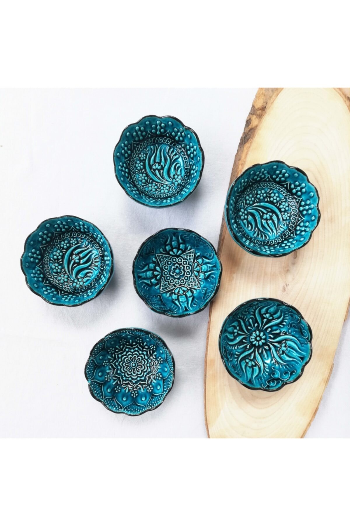 Artisan Hand Painted Ceramic Dipping & Condiment Turquise and Blue Bowls - Turquoise