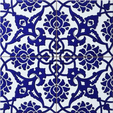 Screenprinting Turkish Ceramic Tile - Handcrafted Kitchen Backsplash Tile with Floral Pattern - 8 in [20Cm]