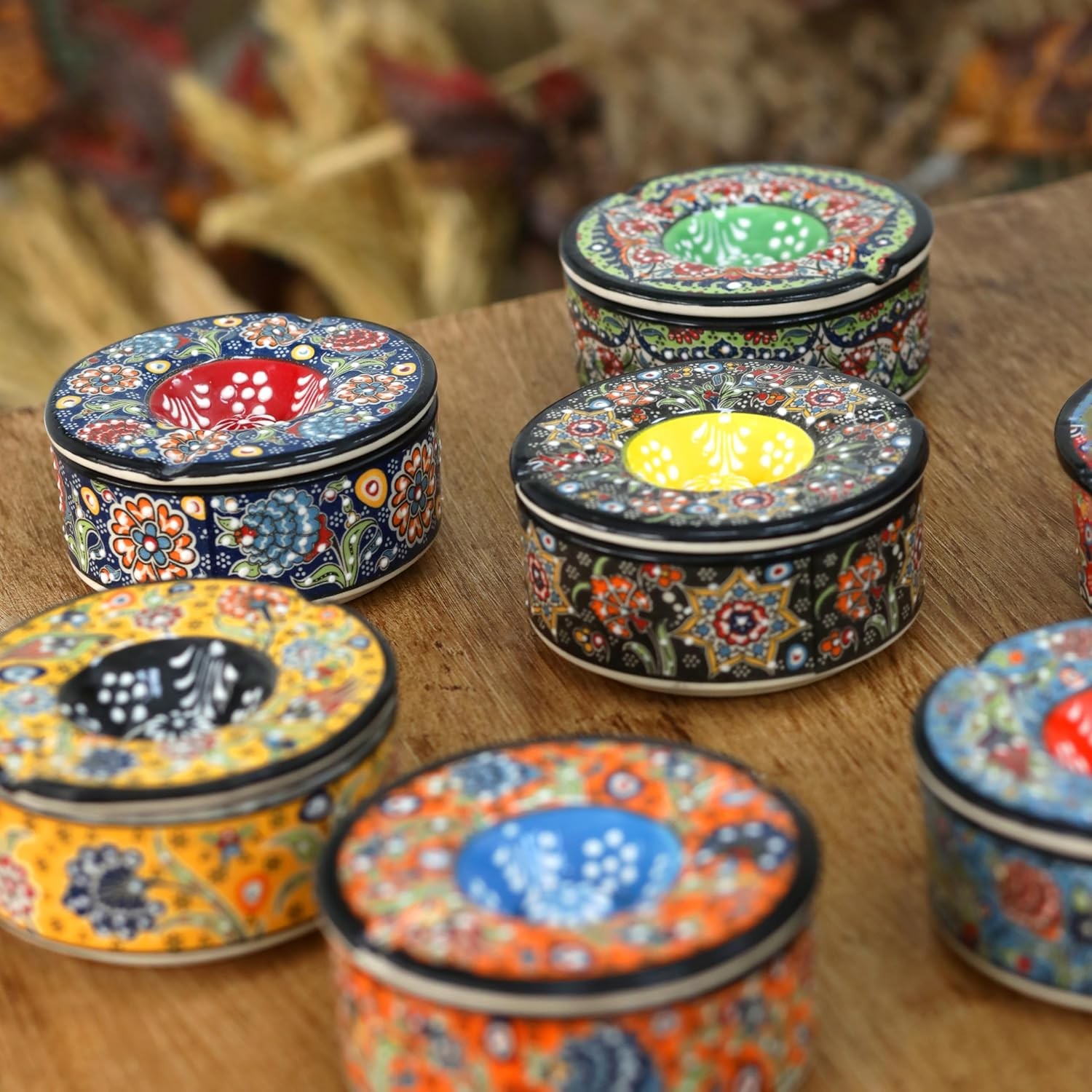 Printed Ceramic Ashtray - Assorted Colors and Floral Patterns