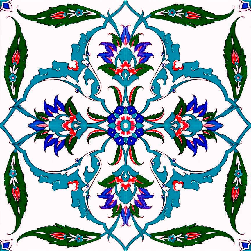 Screenprinting Turkish Ceramic Tile - Handcrafted Kitchen Backsplash Tile with Floral Pattern - 8 in [20Cm]