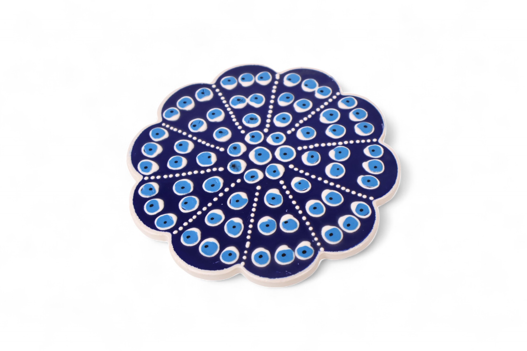 Handcrafted Ceramic Relief Trivet - Embossed Floral Patterns (Variety of Colors) - Evil Eye