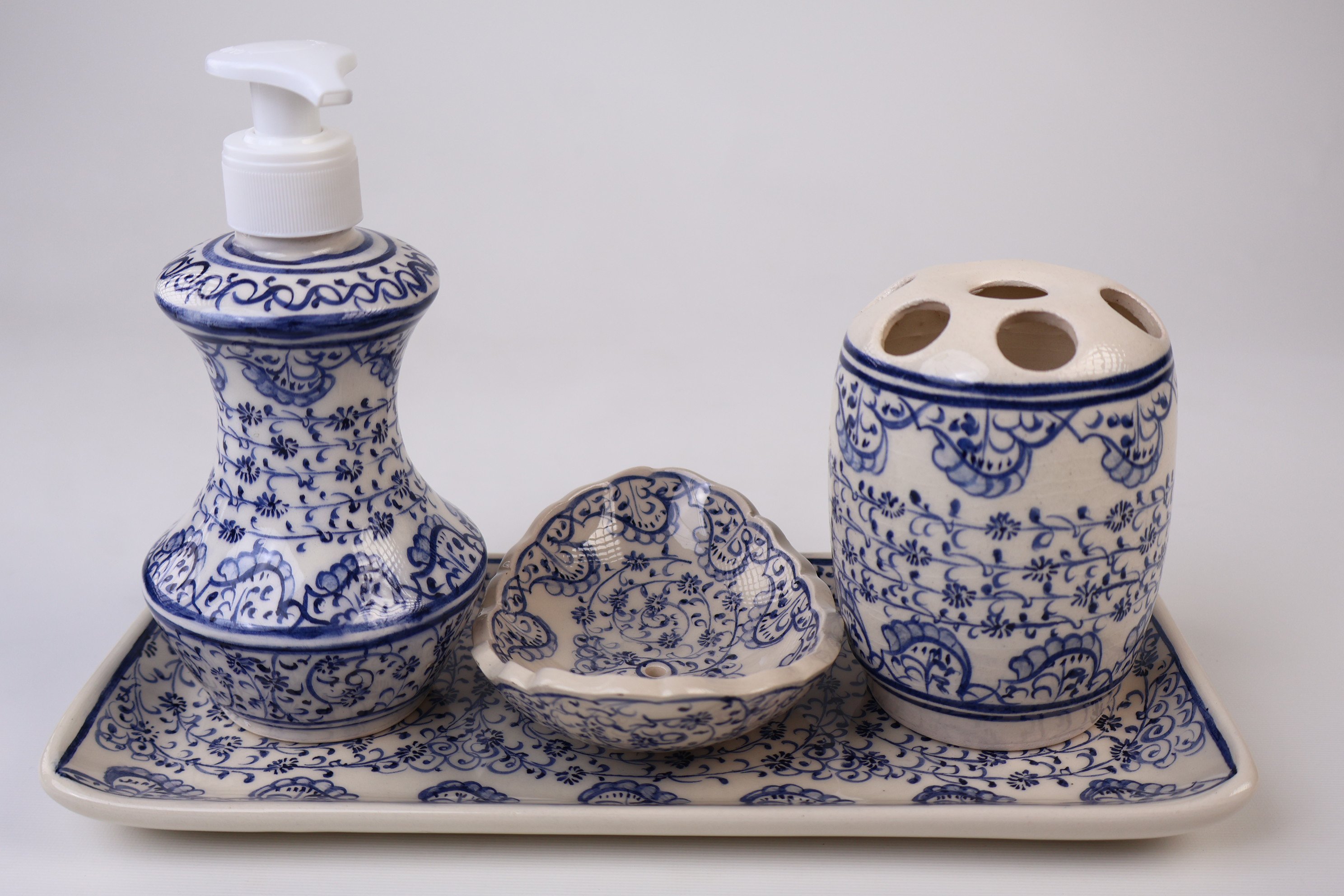 Handmade Ceramic Bathroom Accessory Set & Blue Golden Horn - Zeem Ceramic Craftsmanship