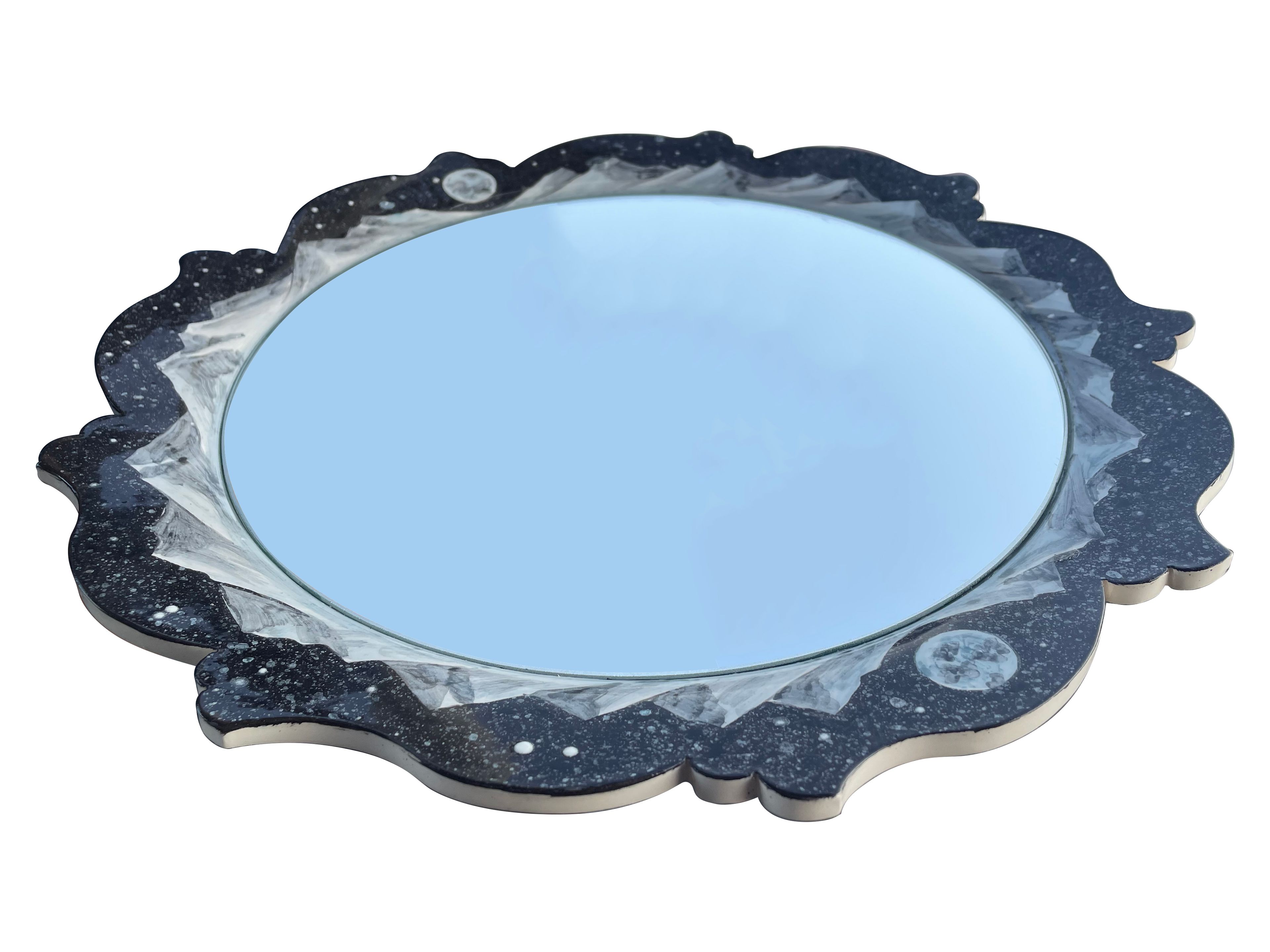 Hand-Painted Bathroom Ceramic Mirror | Night & Mountain