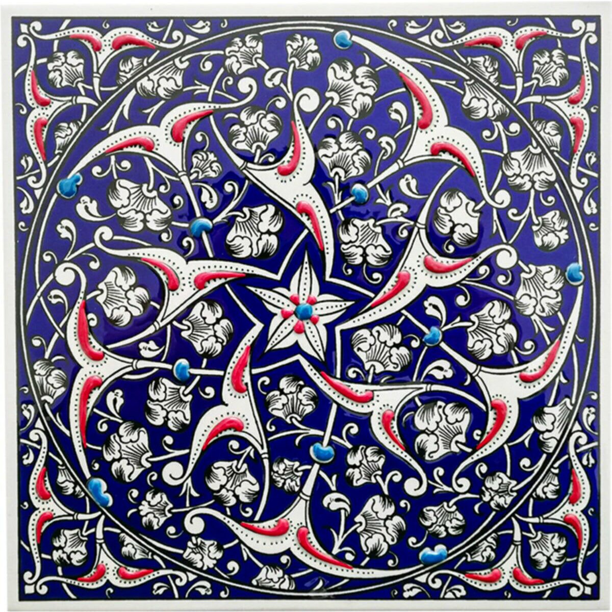 Hand Painted Turkish Ceramic Tile -  Handmade Decorative Floral Patterned Tile - 8 in [20Cm] - Zeem Ceramic