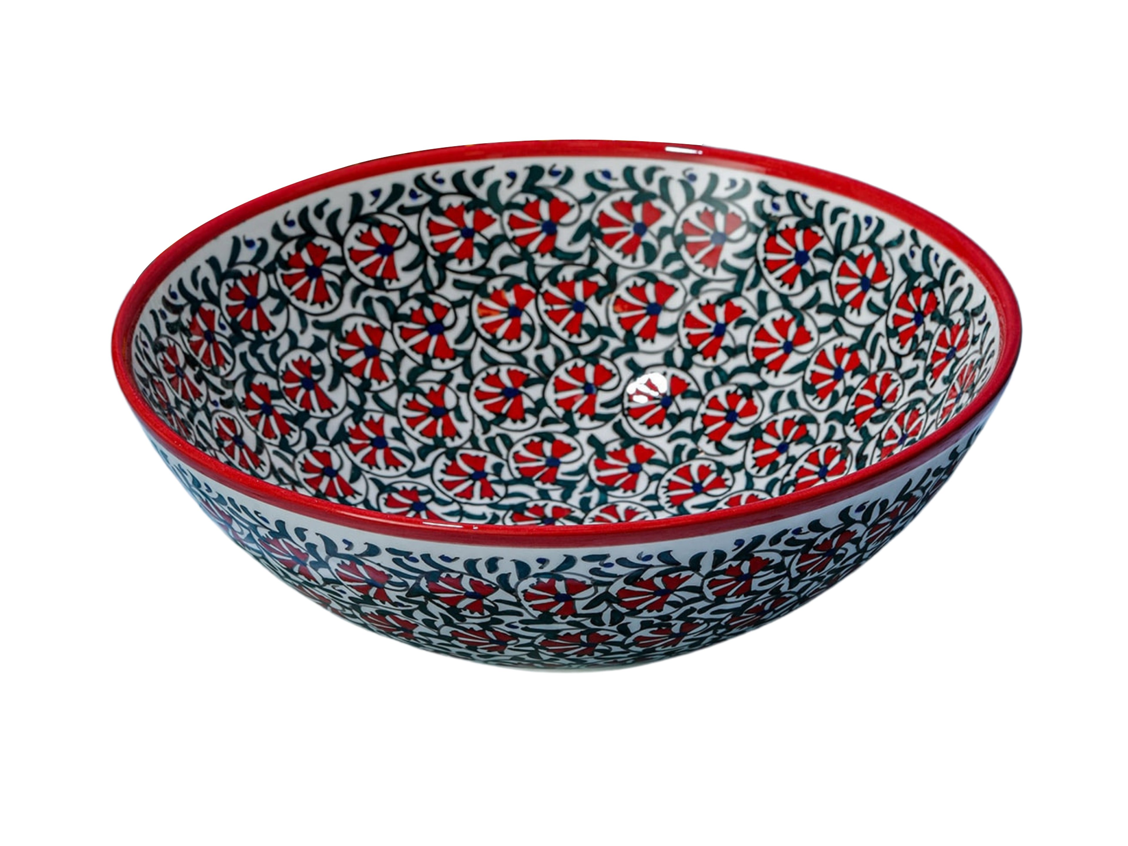 Artisan Hand-Painted Pottery Floral Bowls | Multicolor Turkish Ceramic Bowls for Meals, Snacks, Salads & Fruit - Red Carnation