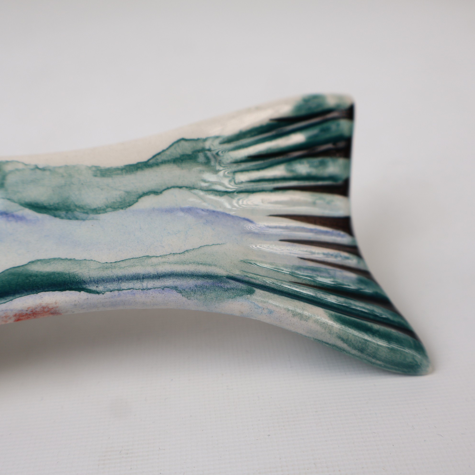 Handcrafted Fish Shaped Ceramic Spoon Rest - Marbling Effect Patterns (Variety of Colors) - D