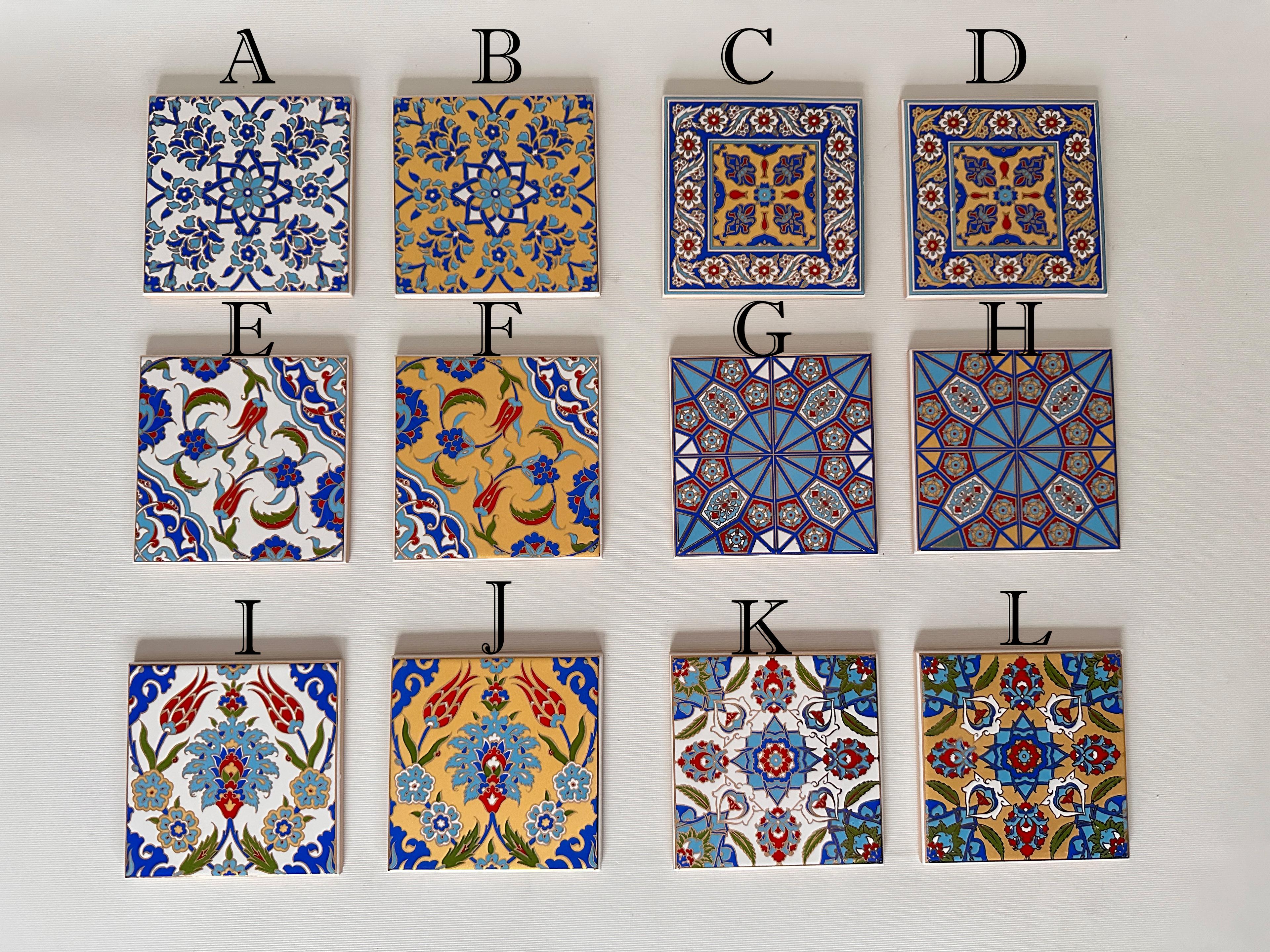 Hand-Printed Islamic Tile Designs - Handcrafted Backsplash 3.7" Tile with Traditional Pattern