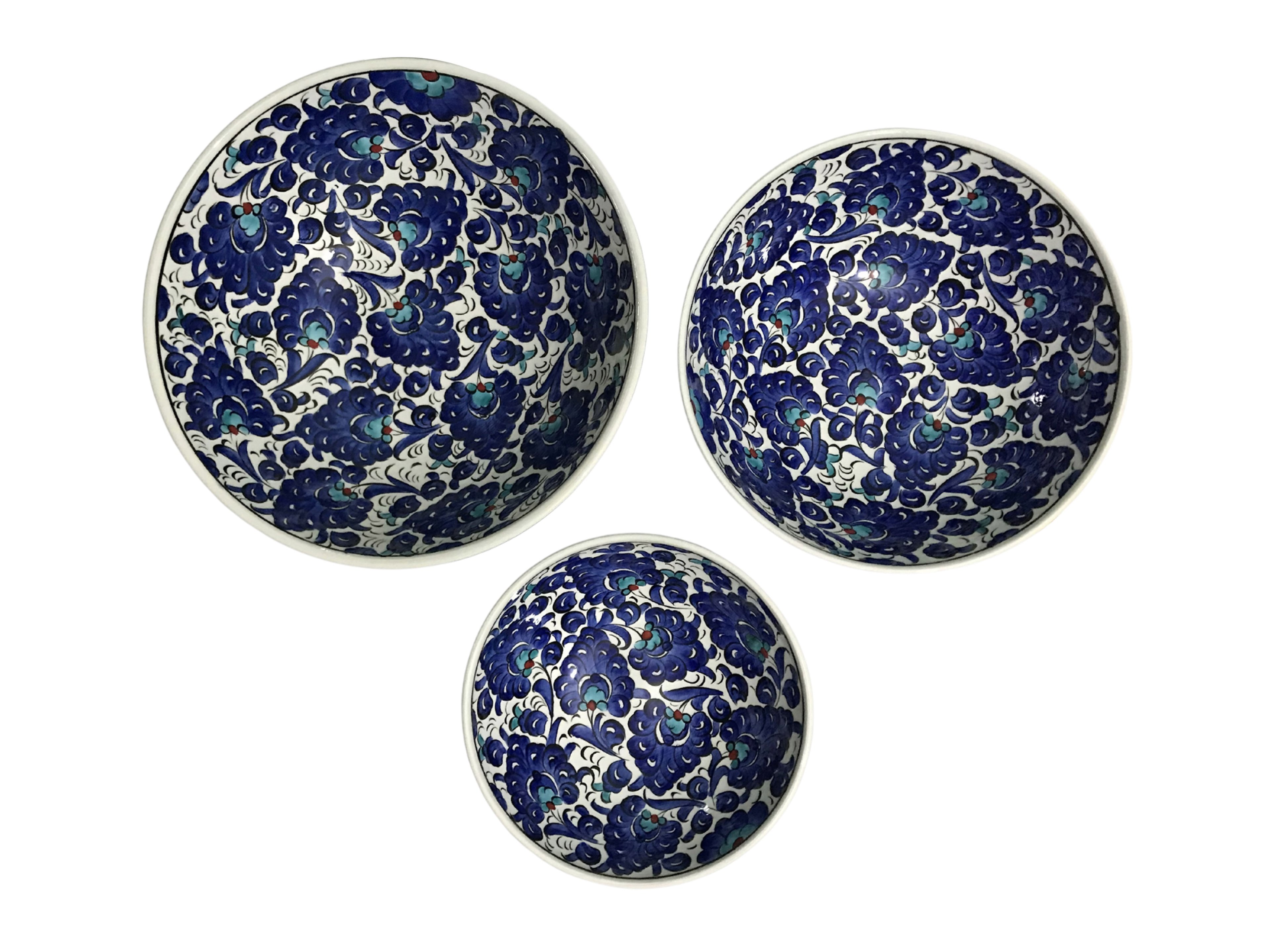 Artisan Hand-Painted Pottery Floral Bowls | Multicolor Turkish Ceramic Bowls for Meals, Snacks, Salads & Fruit - Blue Lotus