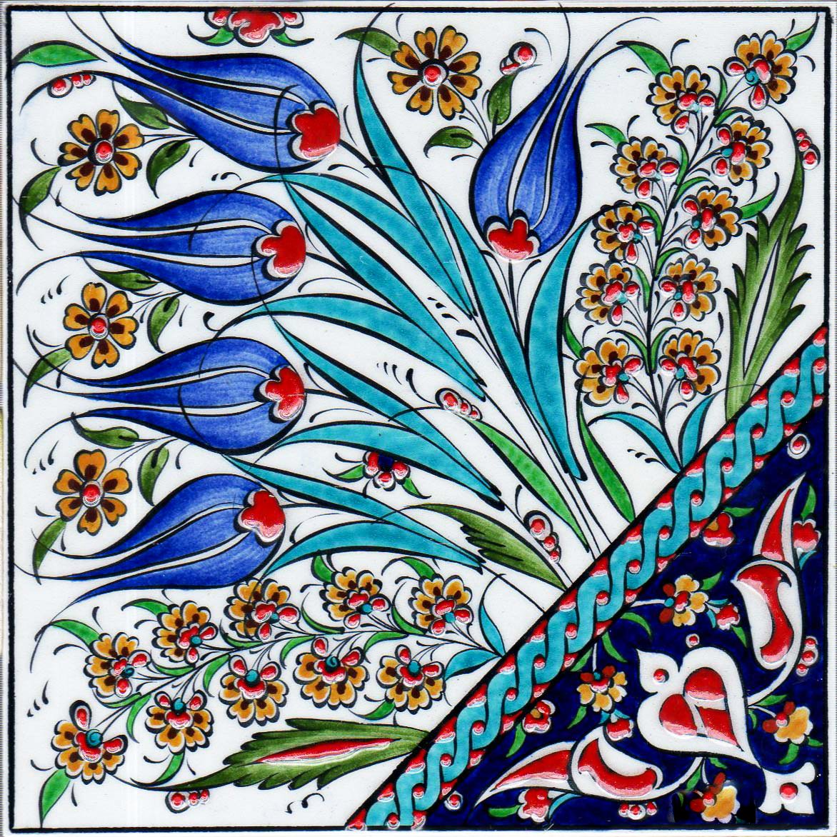 Hand Painted Turkish Ceramic Tile -  Handmade Decorative Floral Patterned Tile - 8 in [20Cm] - Zeem Ceramic