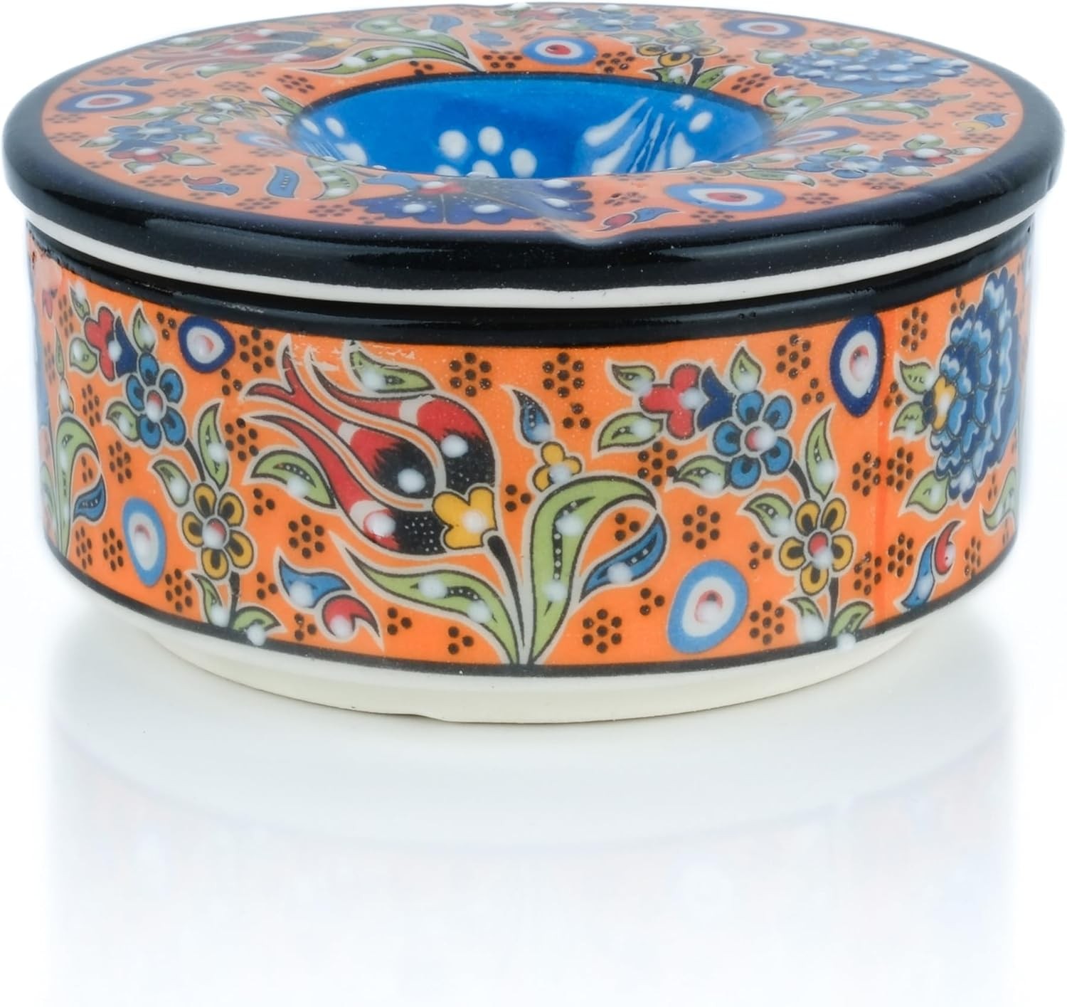 Printed Ceramic Ashtray - Assorted Colors and Floral Patterns - Orange